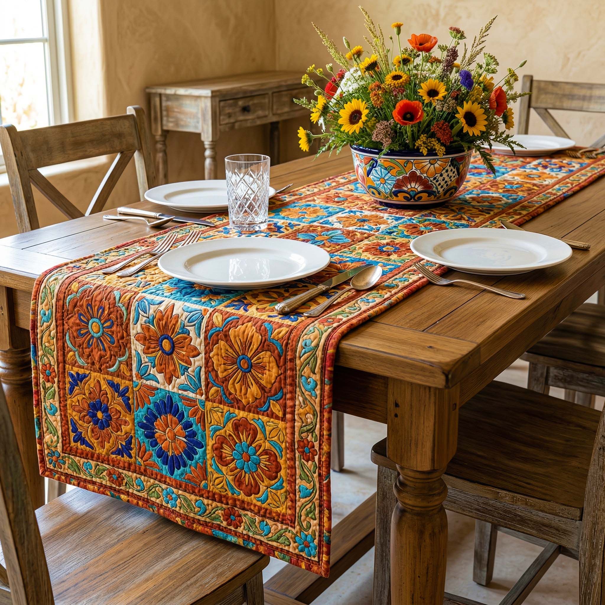 Rustic Garden Quilted Table Runner, Easter Table Runner, Spring Table Runner, Mother's Day Gifts