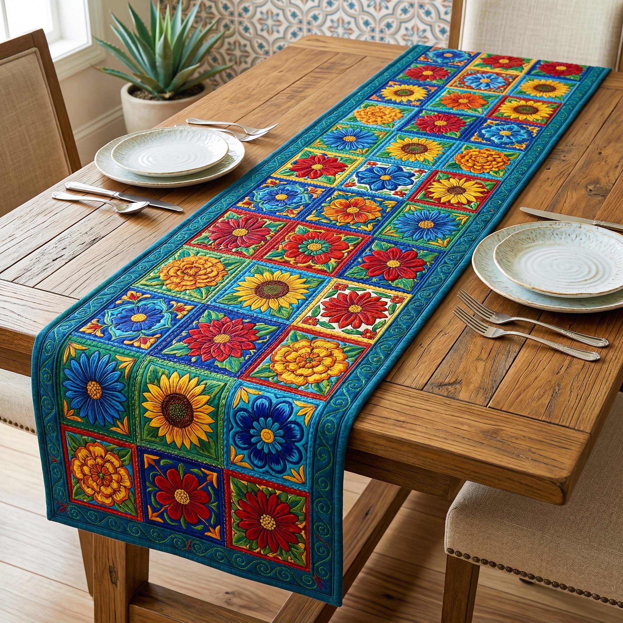 Sunflower Sky Quilted Table Runner, Easter Table Runner, Spring Table Runner, Mother's Day Gifts