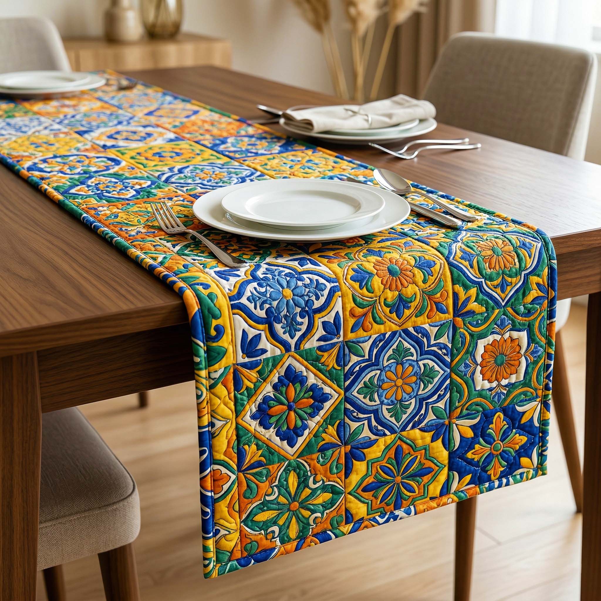 Royal Talavera Quilted Table Runner, Easter Table Runner, Spring Table Runner, Mother's Day Gifts