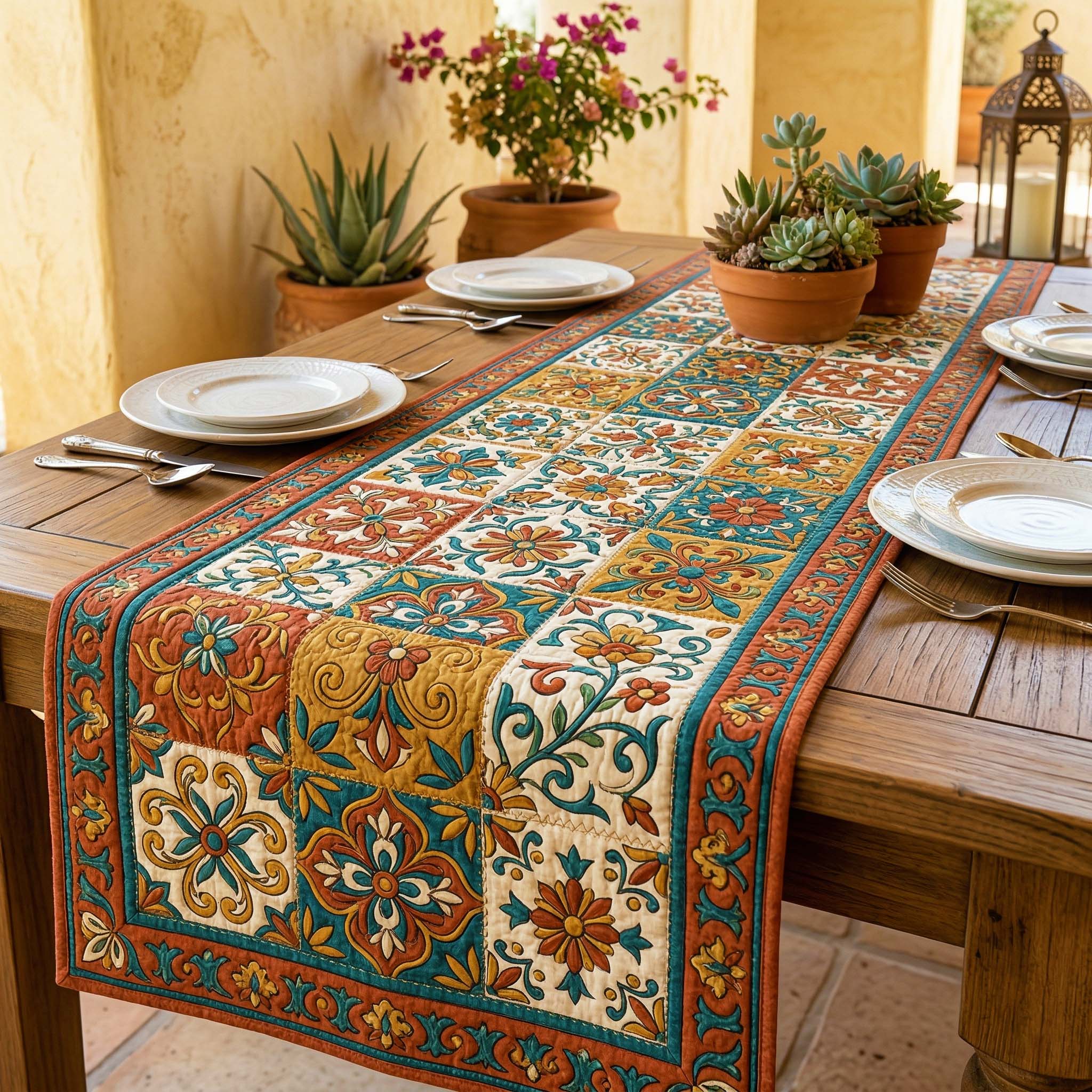 Earthly Floral Quilted Table Runner, Easter Table Runner, Spring Table Runner, Mother's Day Gifts