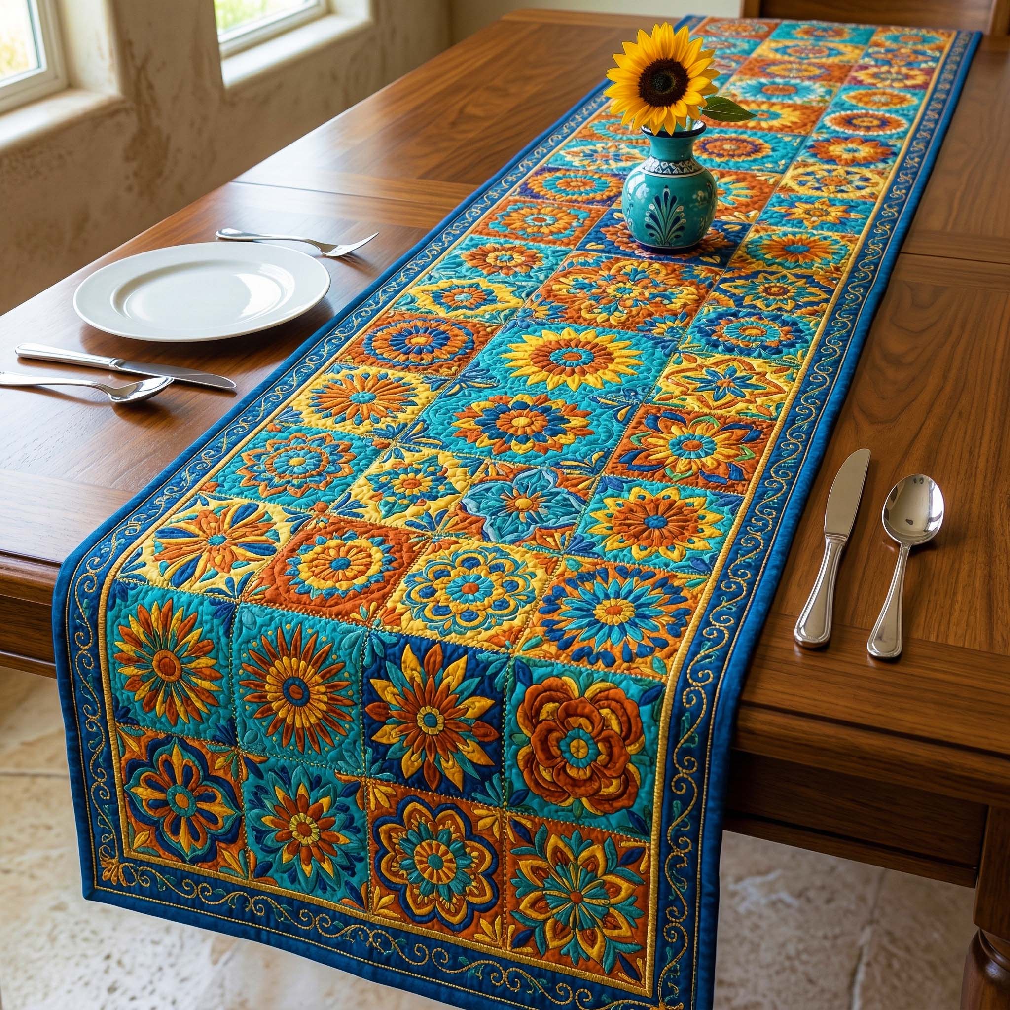 Summer Mandala Quilted Table Runner, Easter Table Runner, Spring Table Runner, Mother's Day Gifts