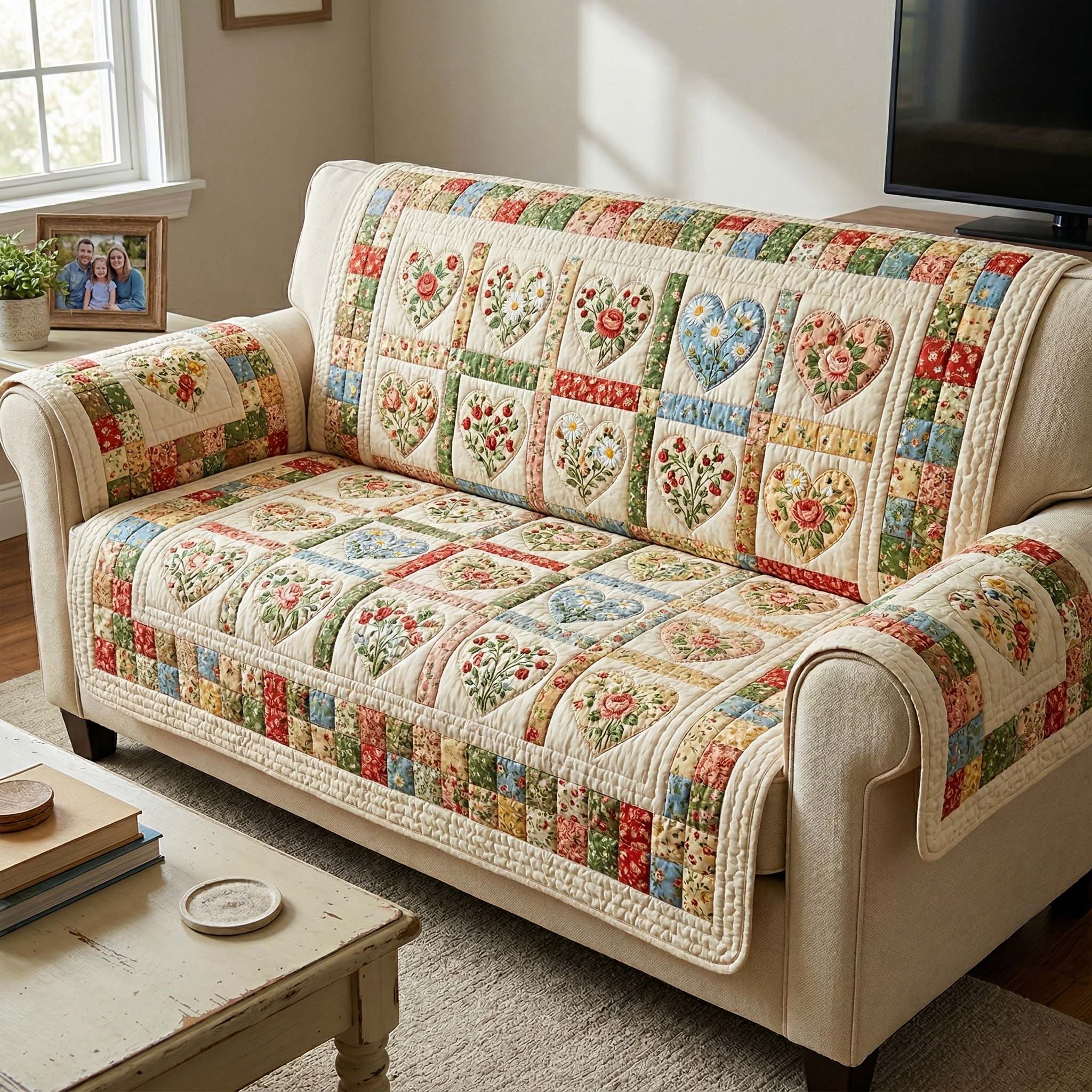 Spring Heart Quilted Sofa Cover Fall Halloween Decor For Sofa Couch