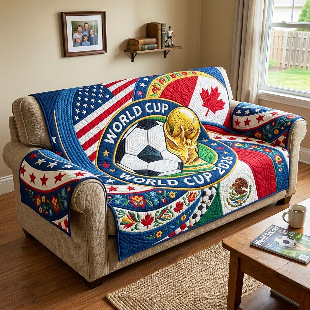 World Football Flags Quilted Sofa Cover Fall Halloween Decor For Sofa Couch
