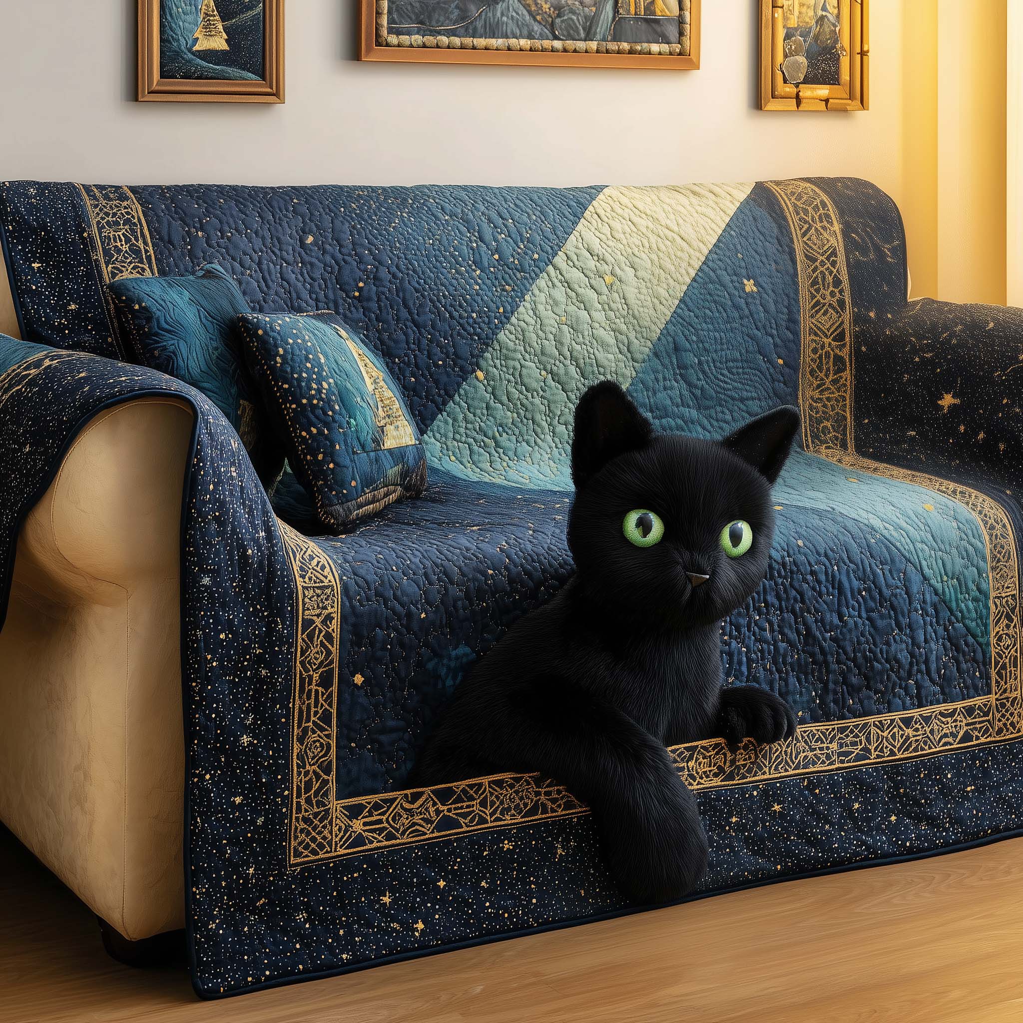 Celestial Cat Quilted Sofa Cover Fall Halloween Decor For Sofa Couch