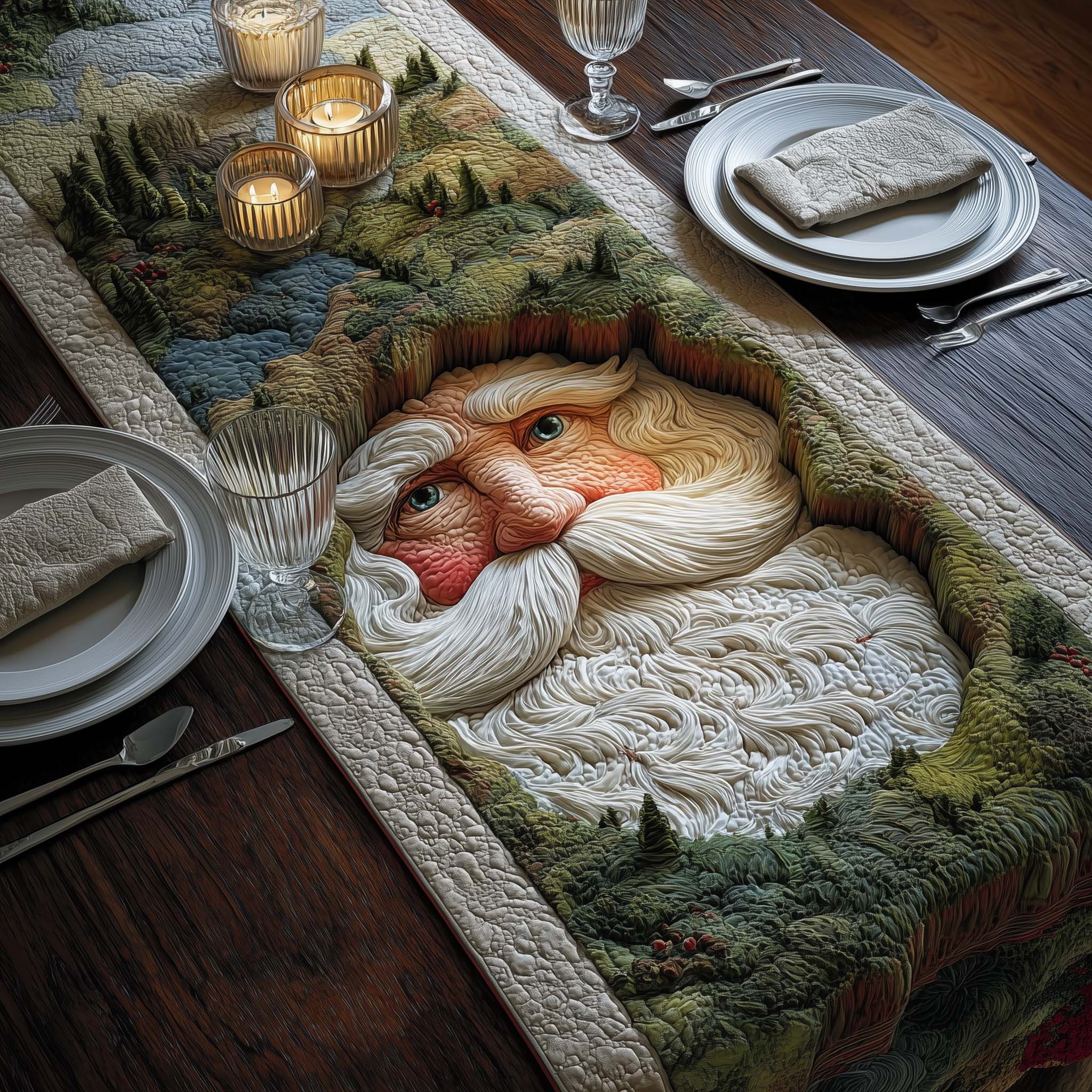 Green Santa Quilted Table Runner, Easter Table Runner, Spring Table Runner, Mother's Day Gifts