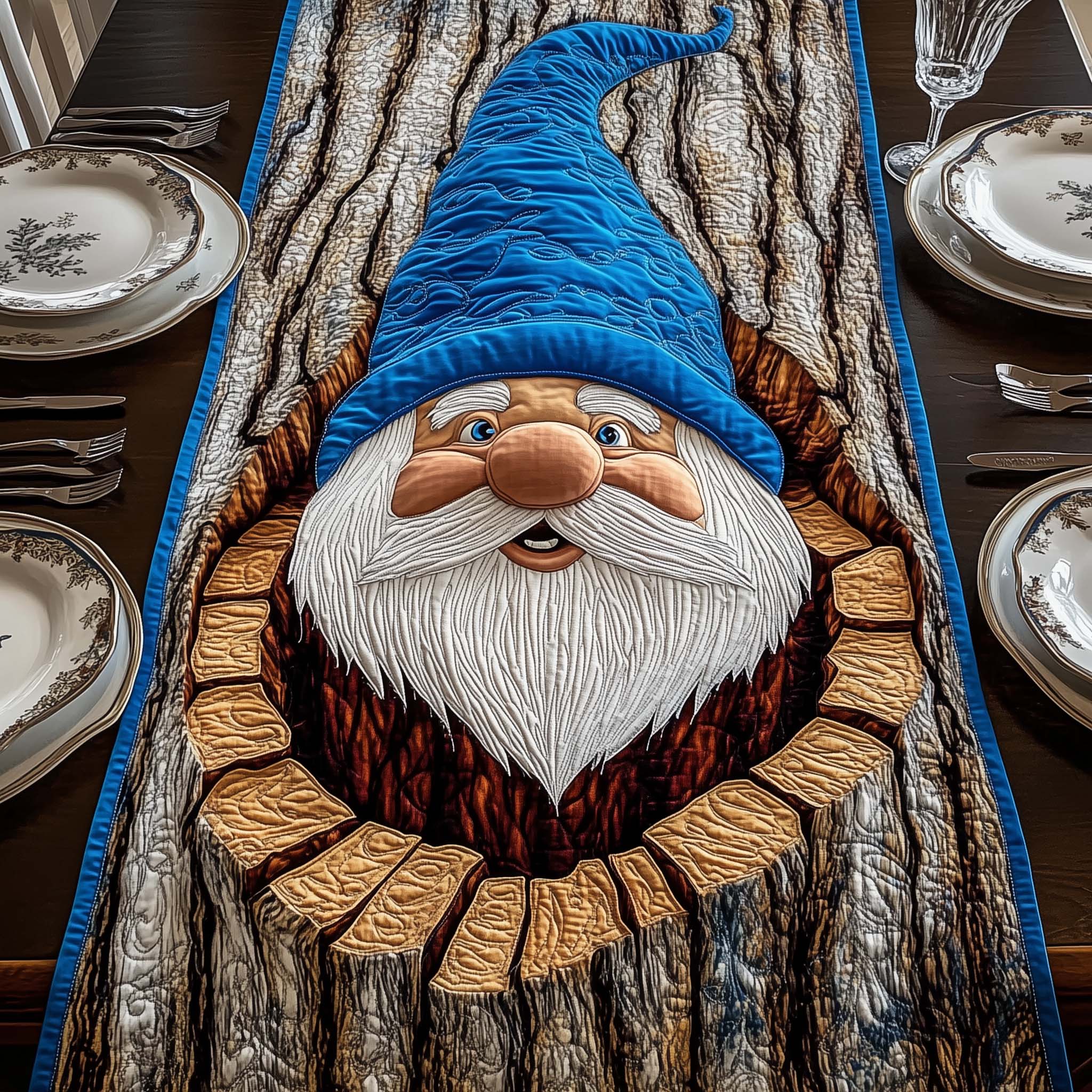 Blue Gnome Quilted Table Runner, Easter Table Runner, Spring Table Runner, Mother's Day Gifts