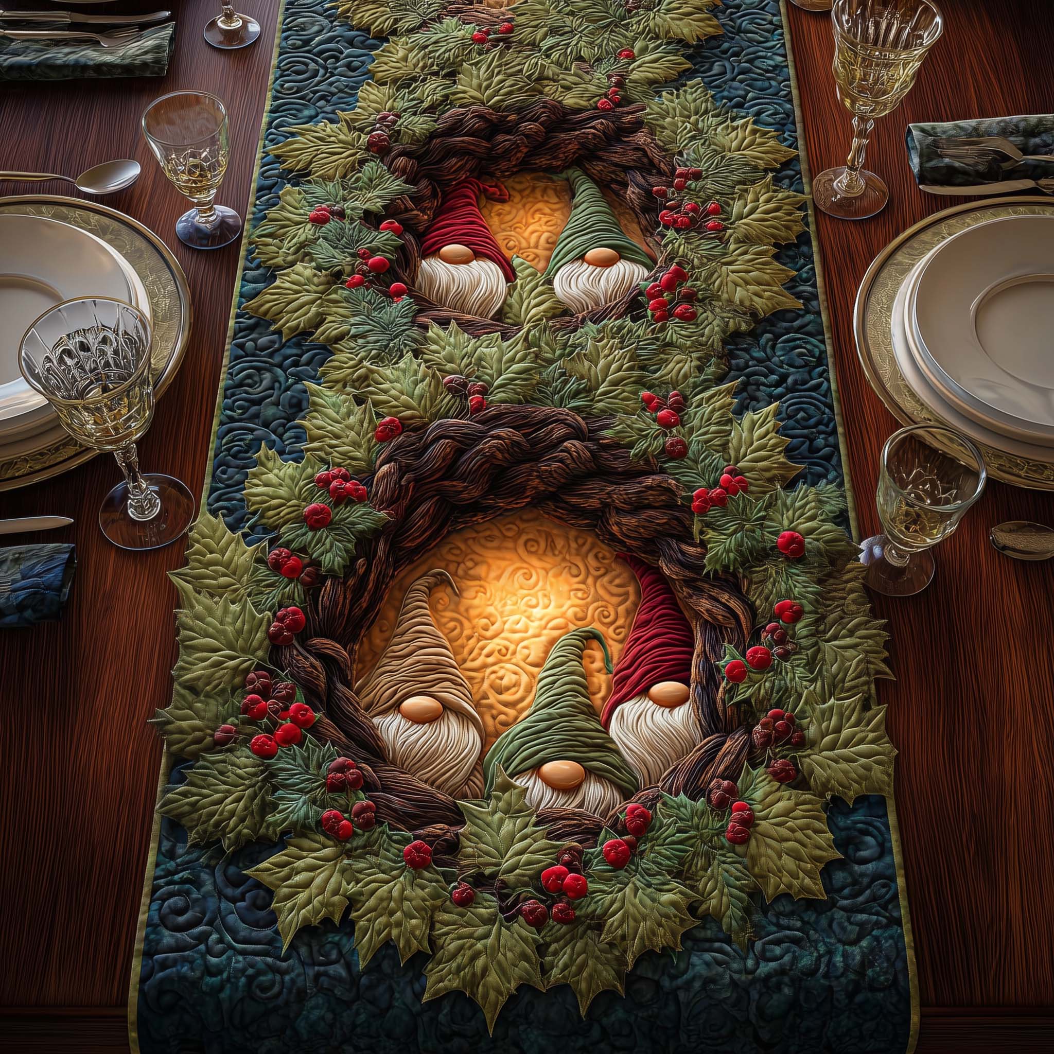 Gnome Wreath Quilted Table Runner, Easter Table Runner, Spring Table Runner, Mother's Day Gifts
