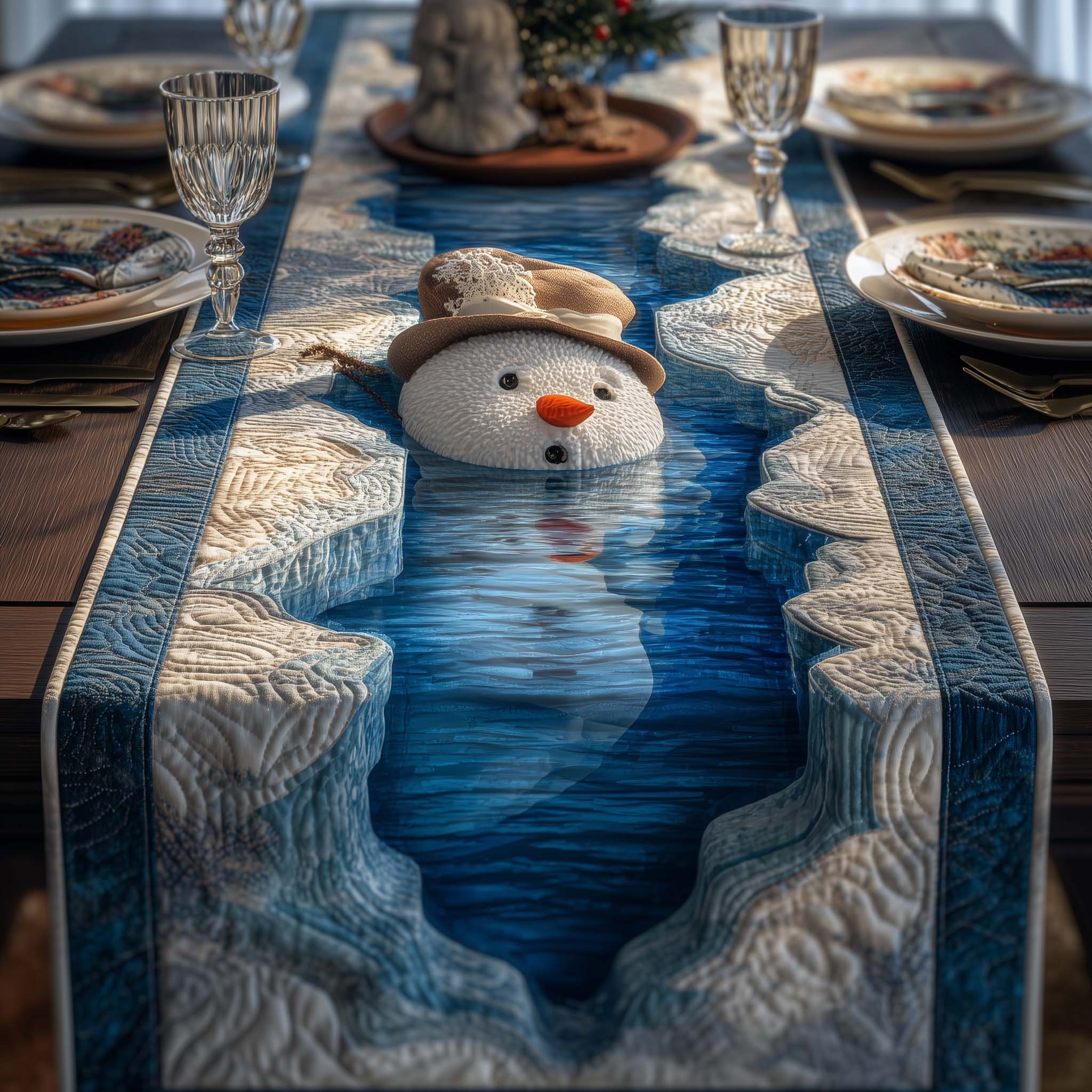 Floating Snowman Quilted Table Runner, Easter Table Runner, Spring Table Runner, Mother's Day Gifts