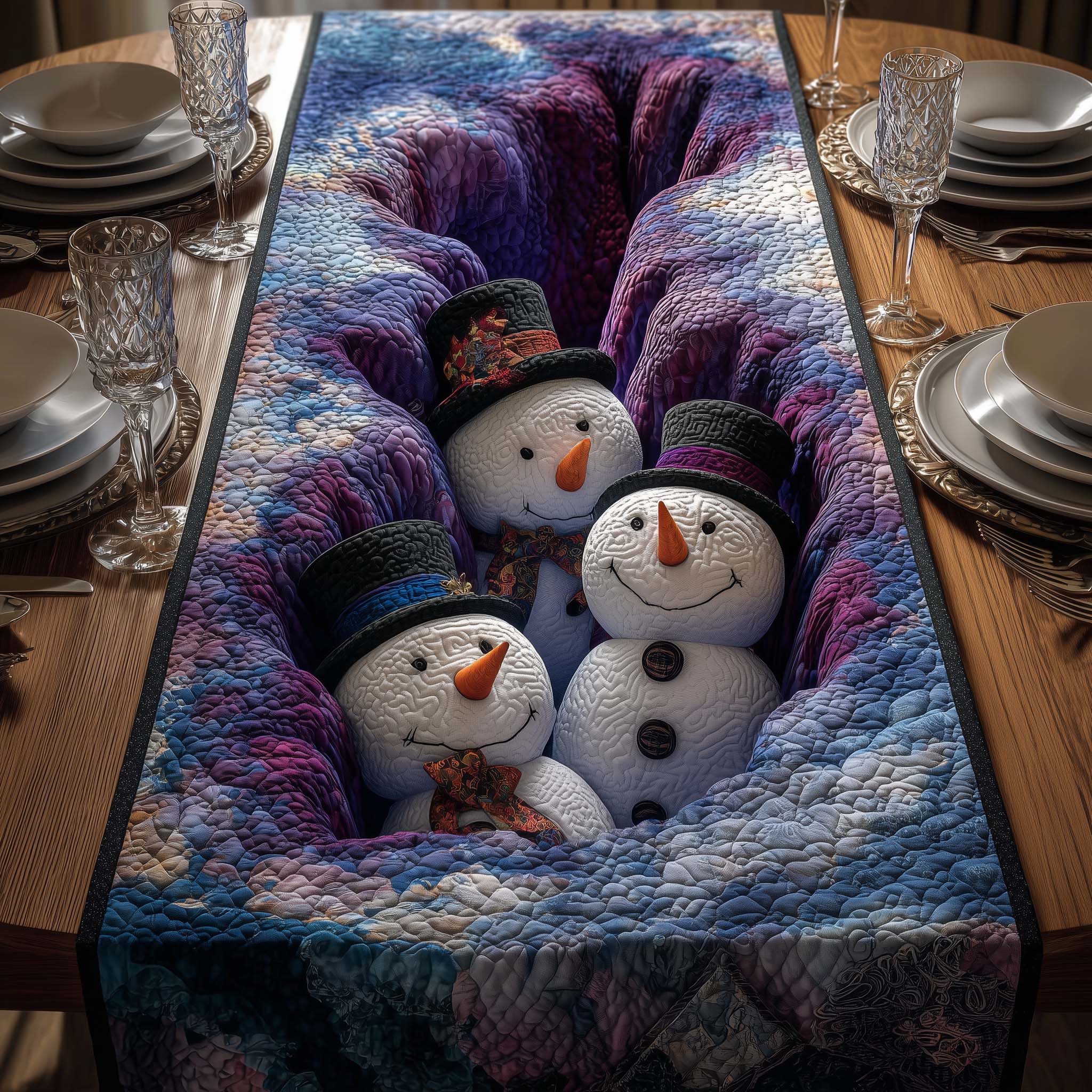 Galaxy Snowmen Quilted Table Runner, Easter Table Runner, Spring Table Runner, Mother's Day Gifts
