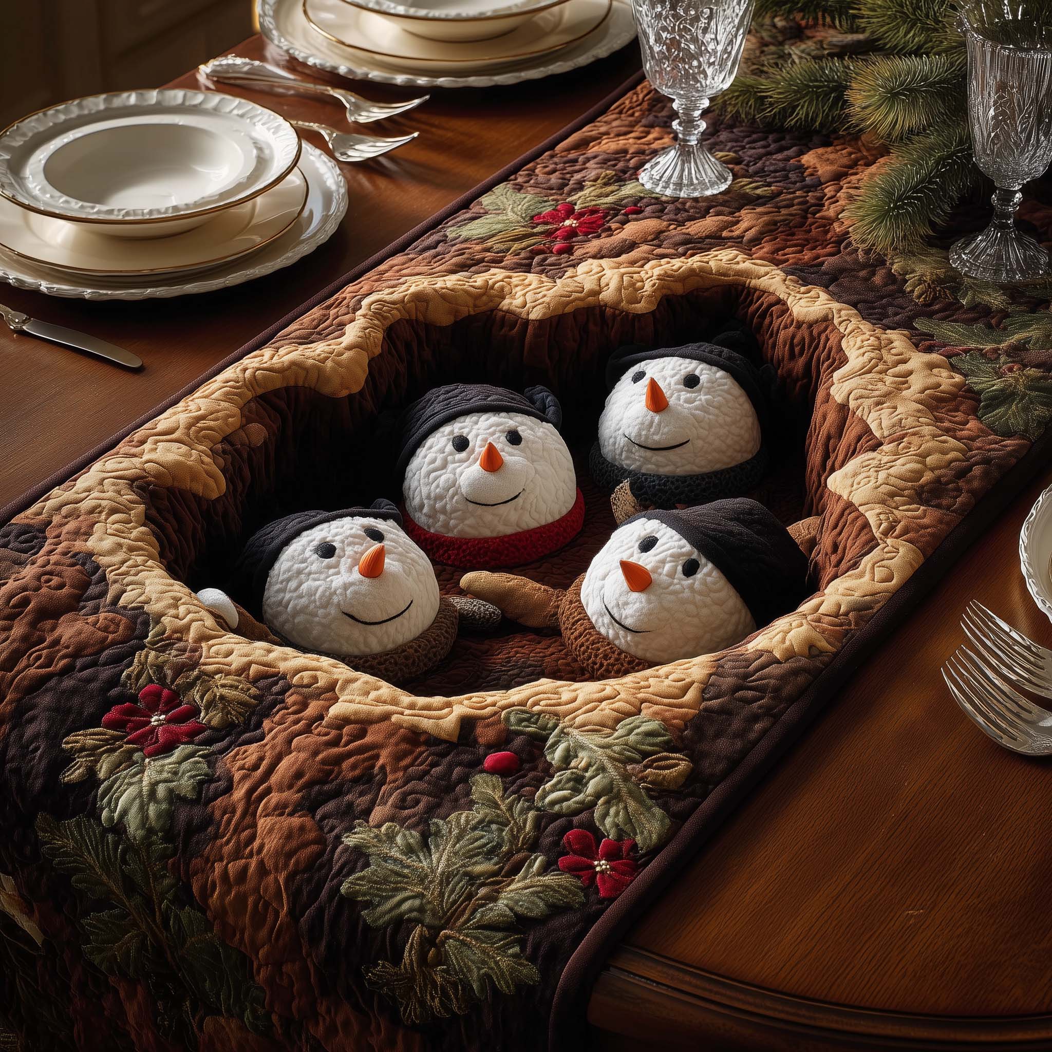 Log Snowmen Quilted Table Runner, Easter Table Runner, Spring Table Runner, Mother's Day Gifts