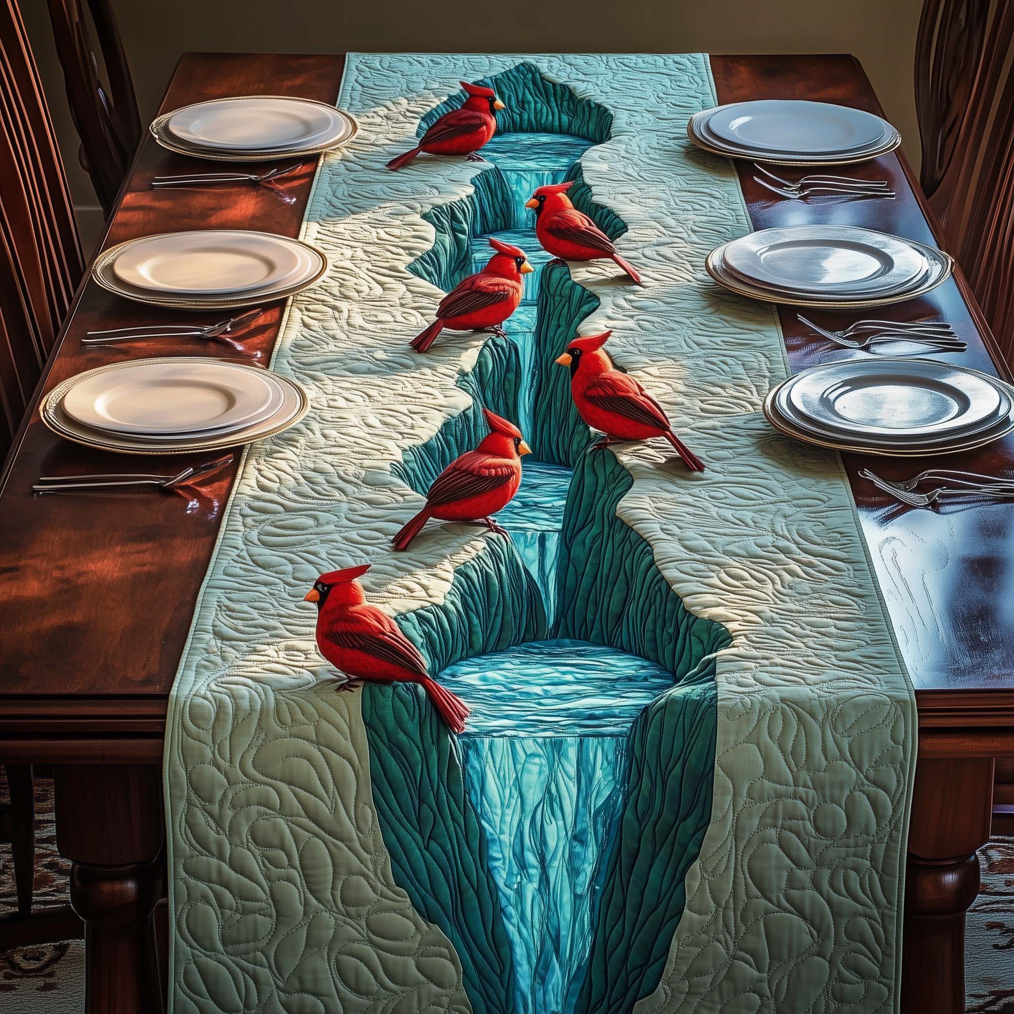 River Cardinals Quilted Table Runner, Easter Table Runner, Spring Table Runner, Mother's Day Gifts