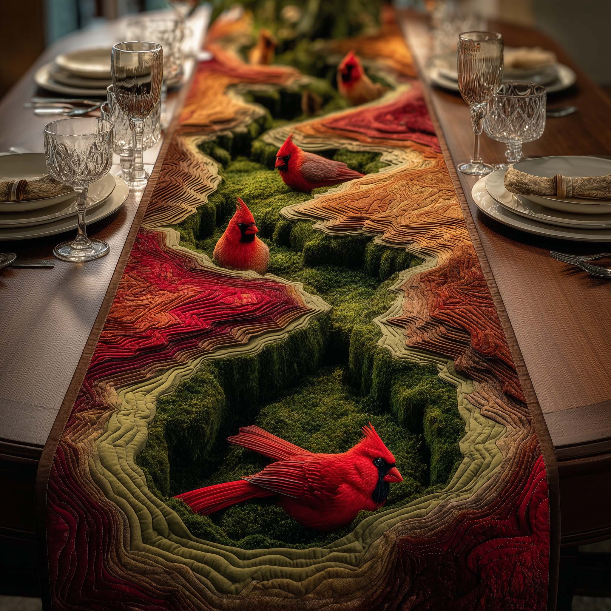 Mossy Canyon Cardinals Quilted Table Runner, Easter Table Runner, Spring Table Runner, Mother's Day Gifts