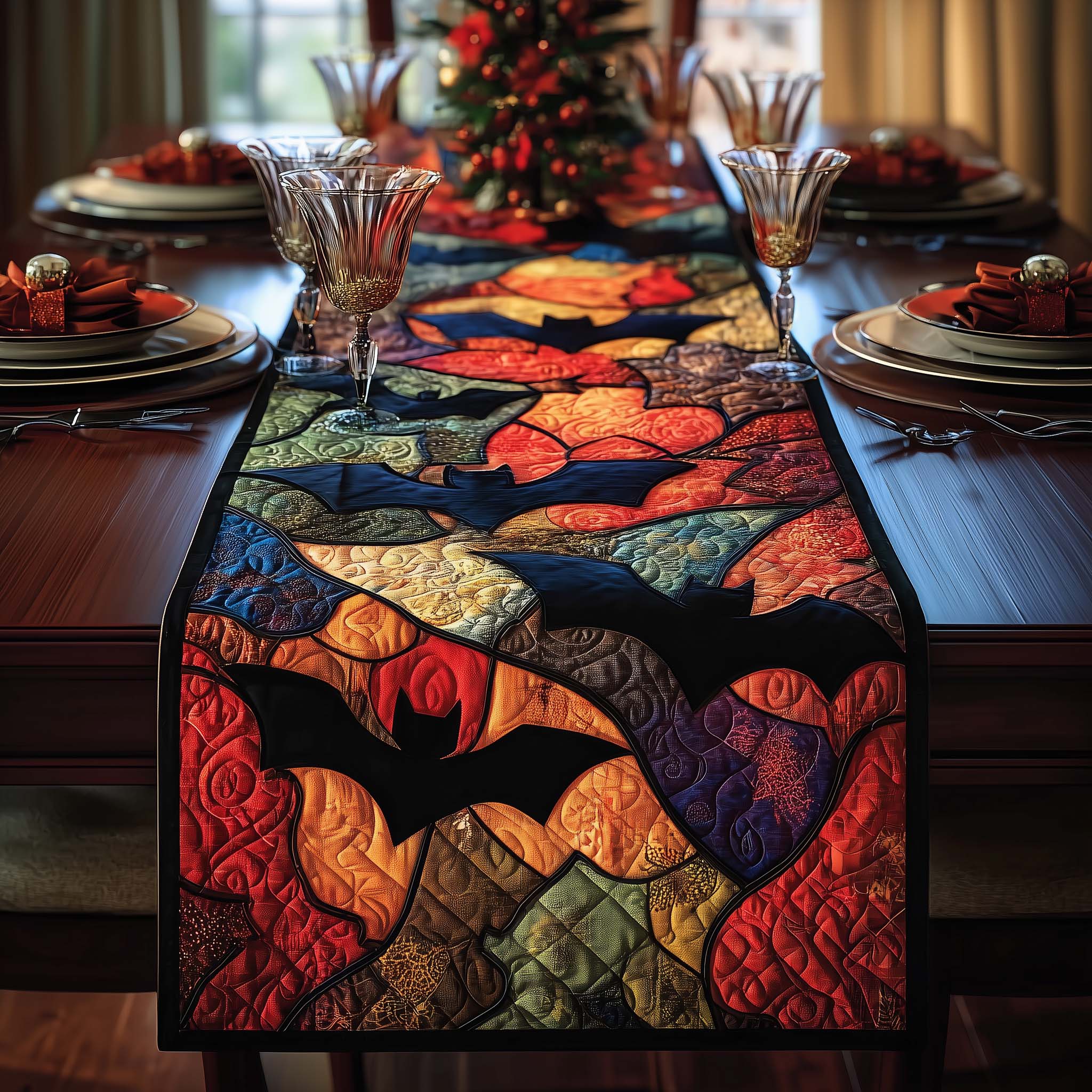 Stained Bats Quilted Table Runner, Easter Table Runner, Spring Table Runner, Mother's Day Gifts