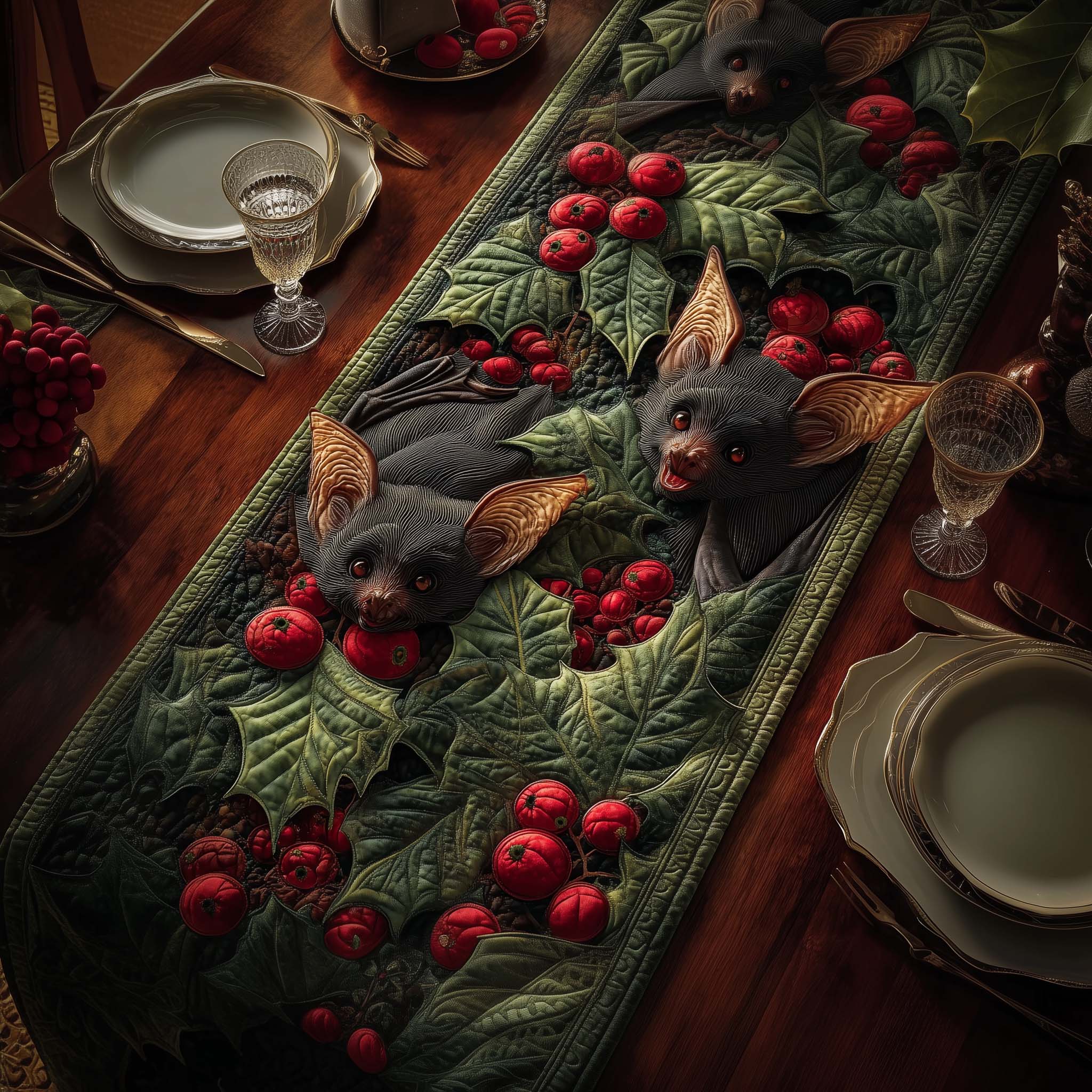 Leafy Bats Quilted Table Runner, Easter Table Runner, Spring Table Runner, Mother's Day Gifts
