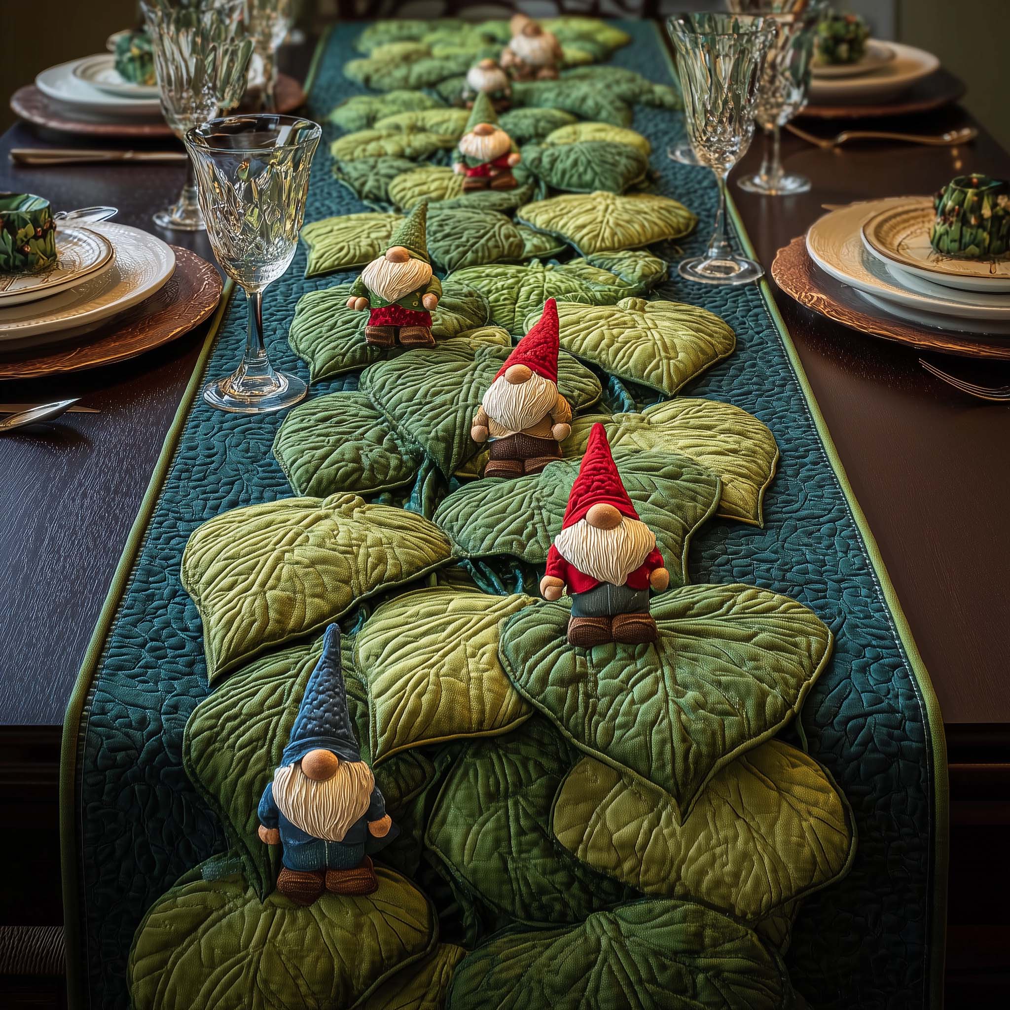 Leafy Gnomes Quilted Table Runner, Easter Table Runner, Spring Table Runner, Mother's Day Gifts