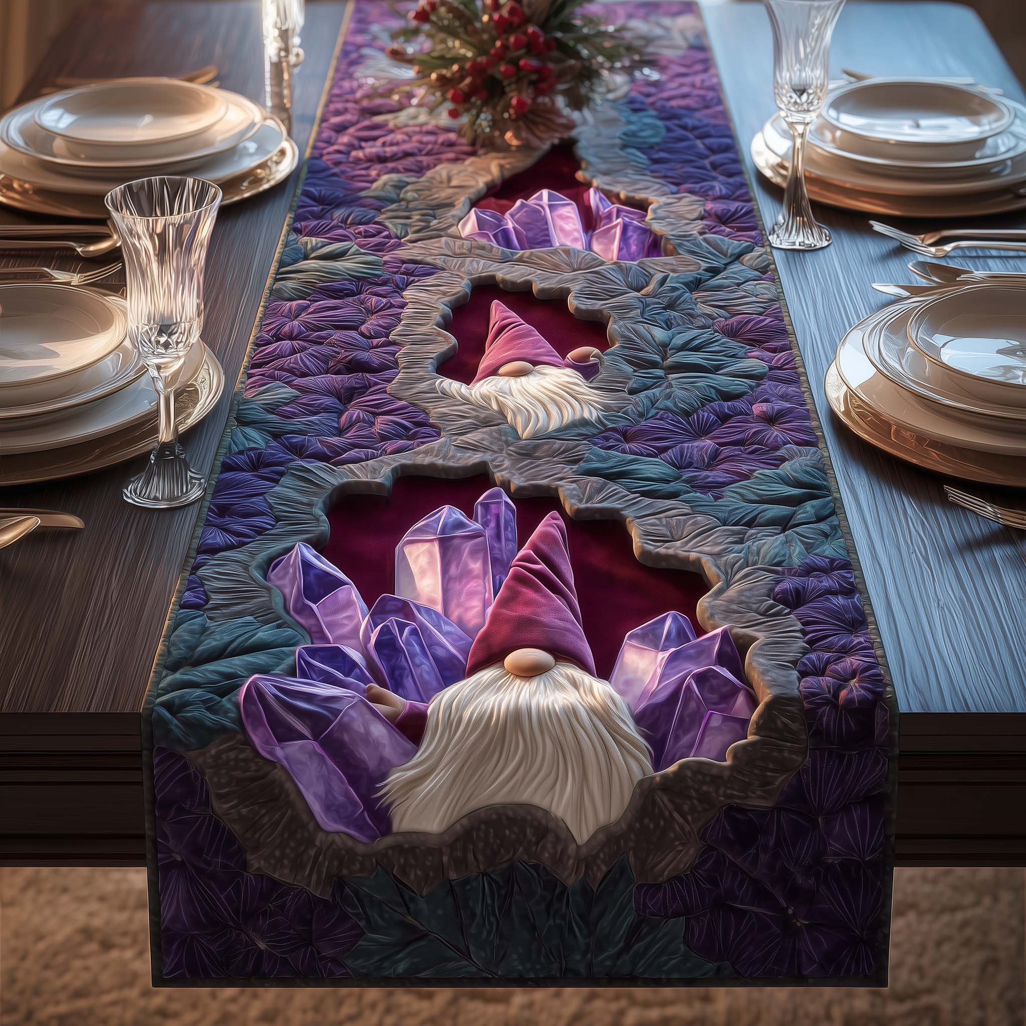 Crystal Gnomes Quilted Table Runner, Easter Table Runner, Spring Table Runner, Mother's Day Gifts