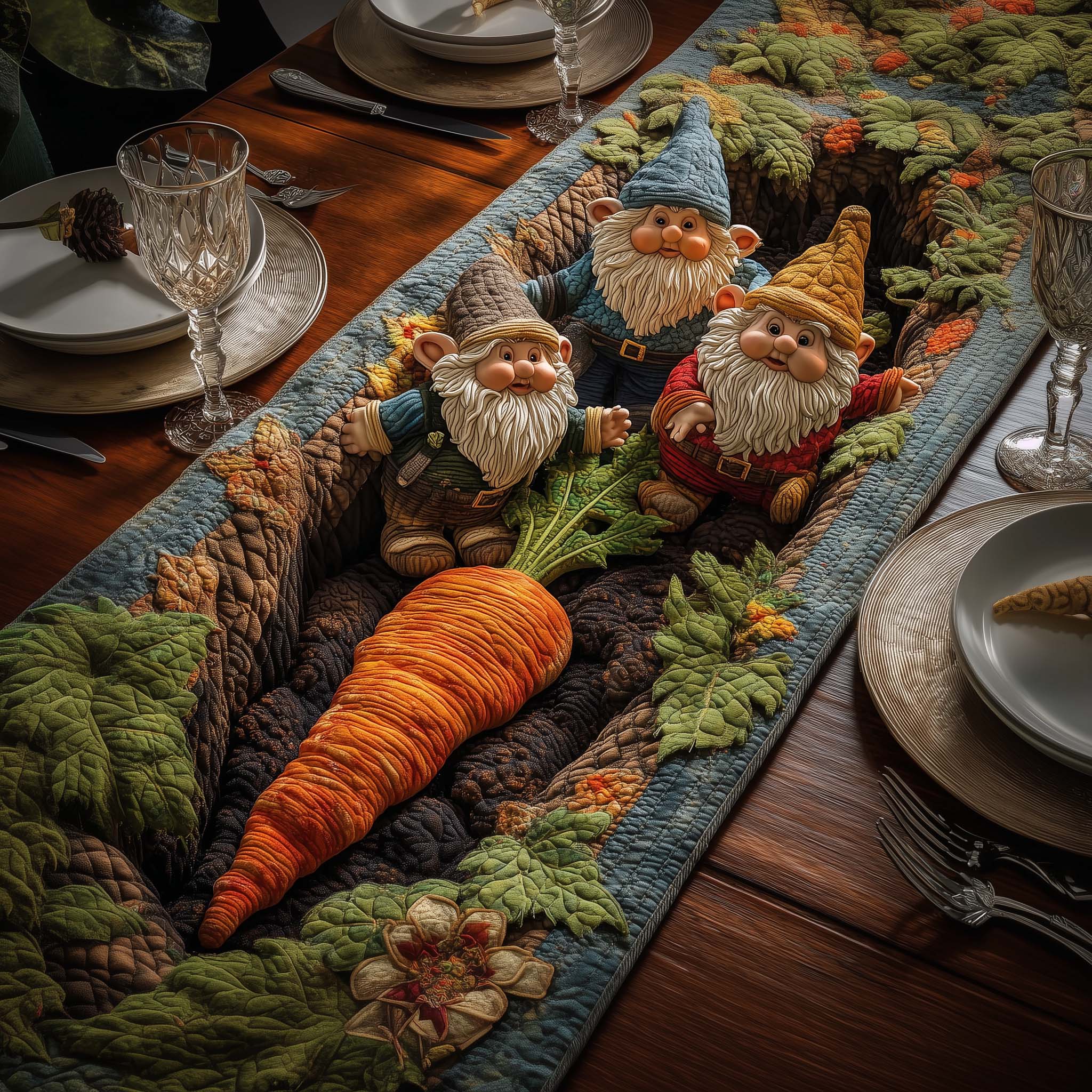 Carrot Gnomes Quilted Table Runner, Easter Table Runner, Spring Table Runner, Mother's Day Gifts