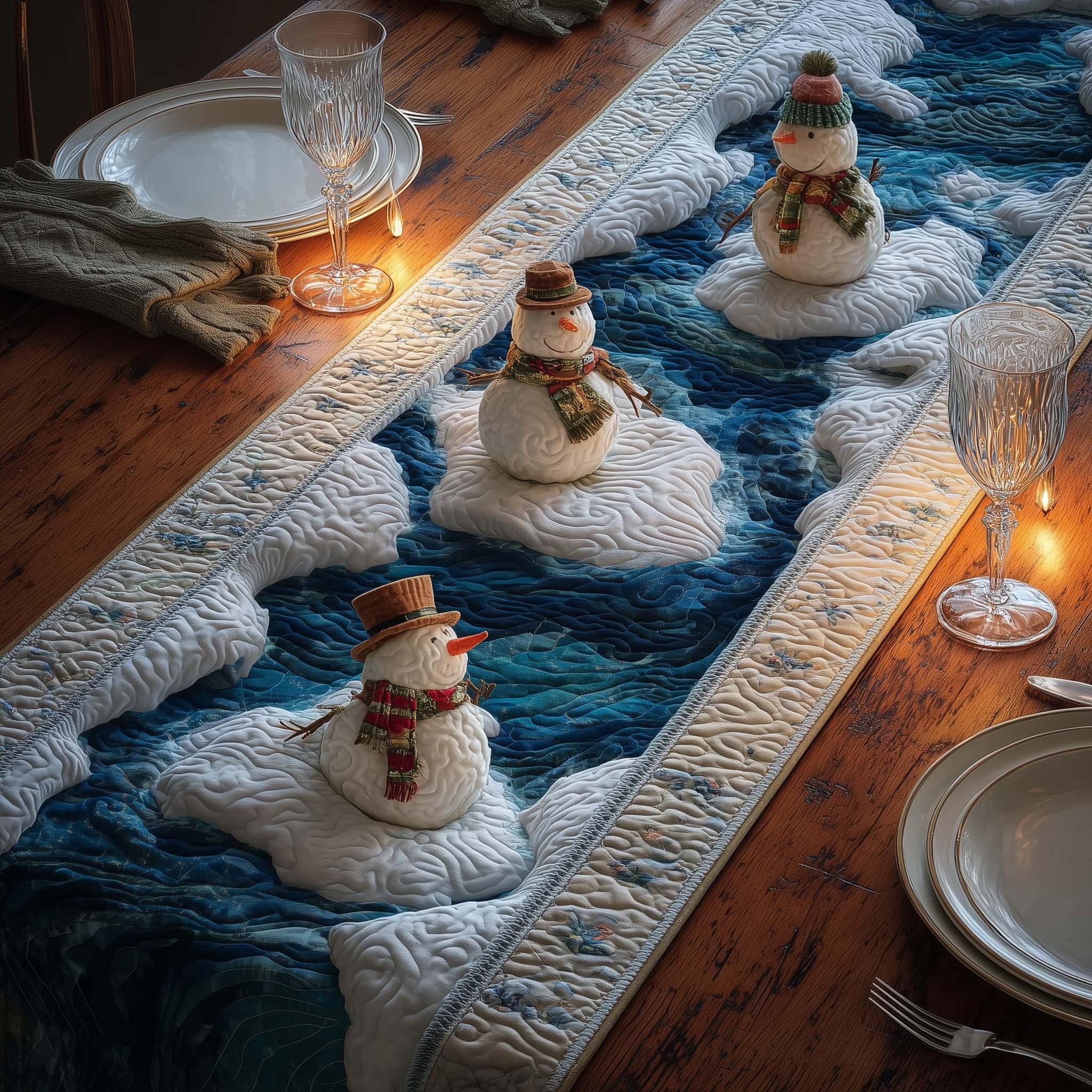 Drifting Snowmen Quilted Table Runner, Easter Table Runner, Spring Table Runner, Mother's Day Gifts