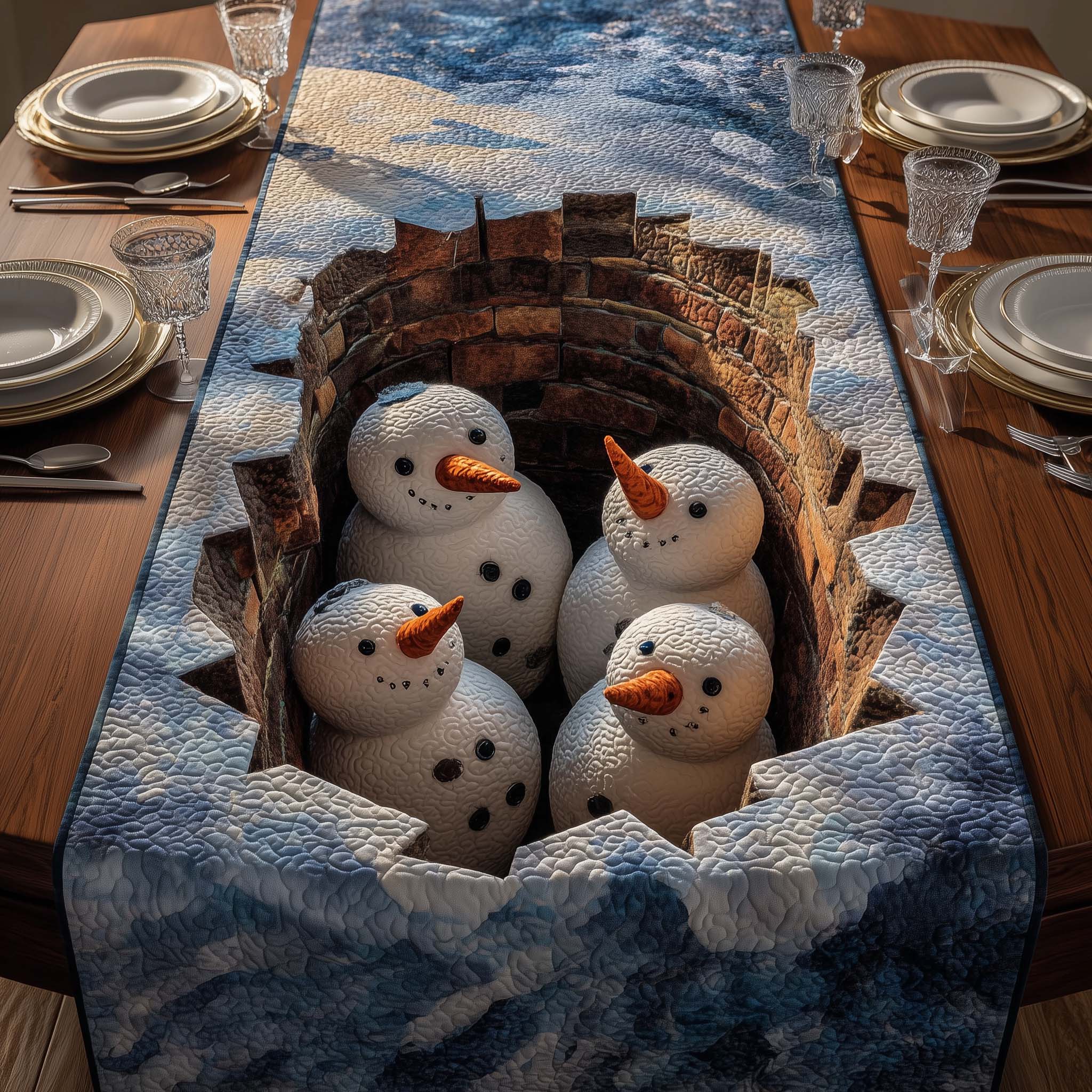 Snowman Pit Quilted Table Runner, Easter Table Runner, Spring Table Runner, Mother's Day Gifts