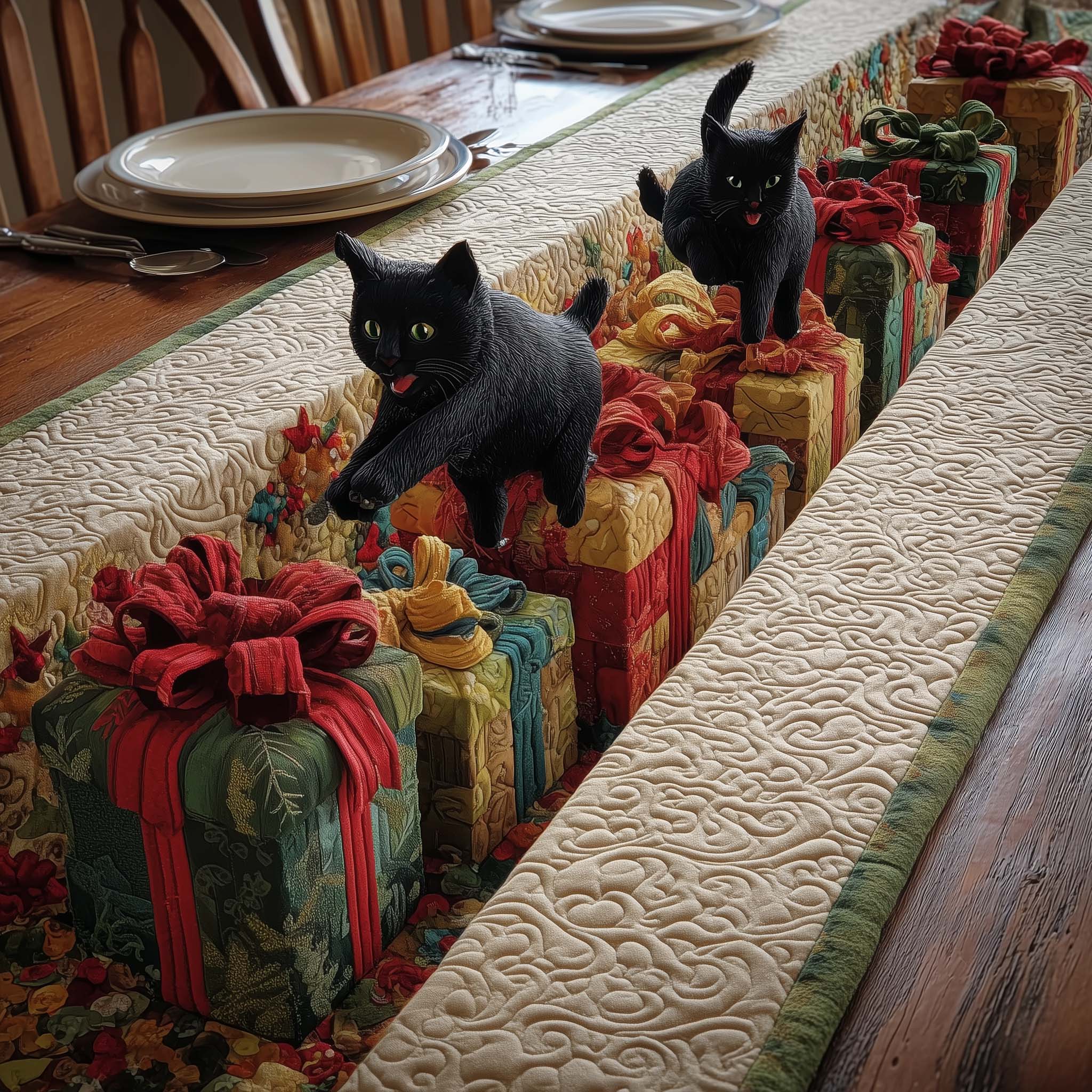 Cat Presents Quilted Table Runner, Easter Table Runner, Spring Table Runner, Mother's Day Gifts