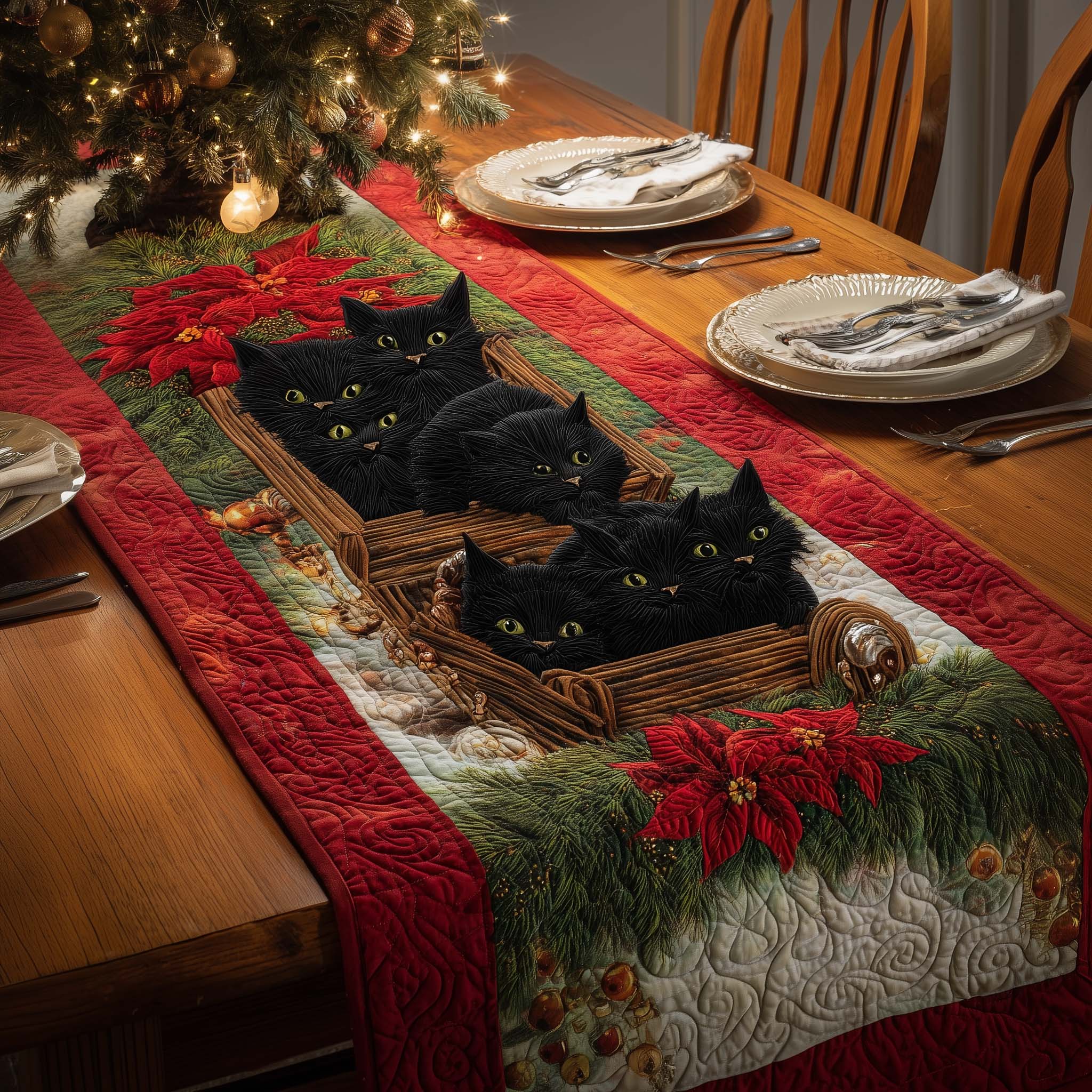 Cats Basket Quilted Table Runner, Easter Table Runner, Spring Table Runner, Mother's Day Gifts