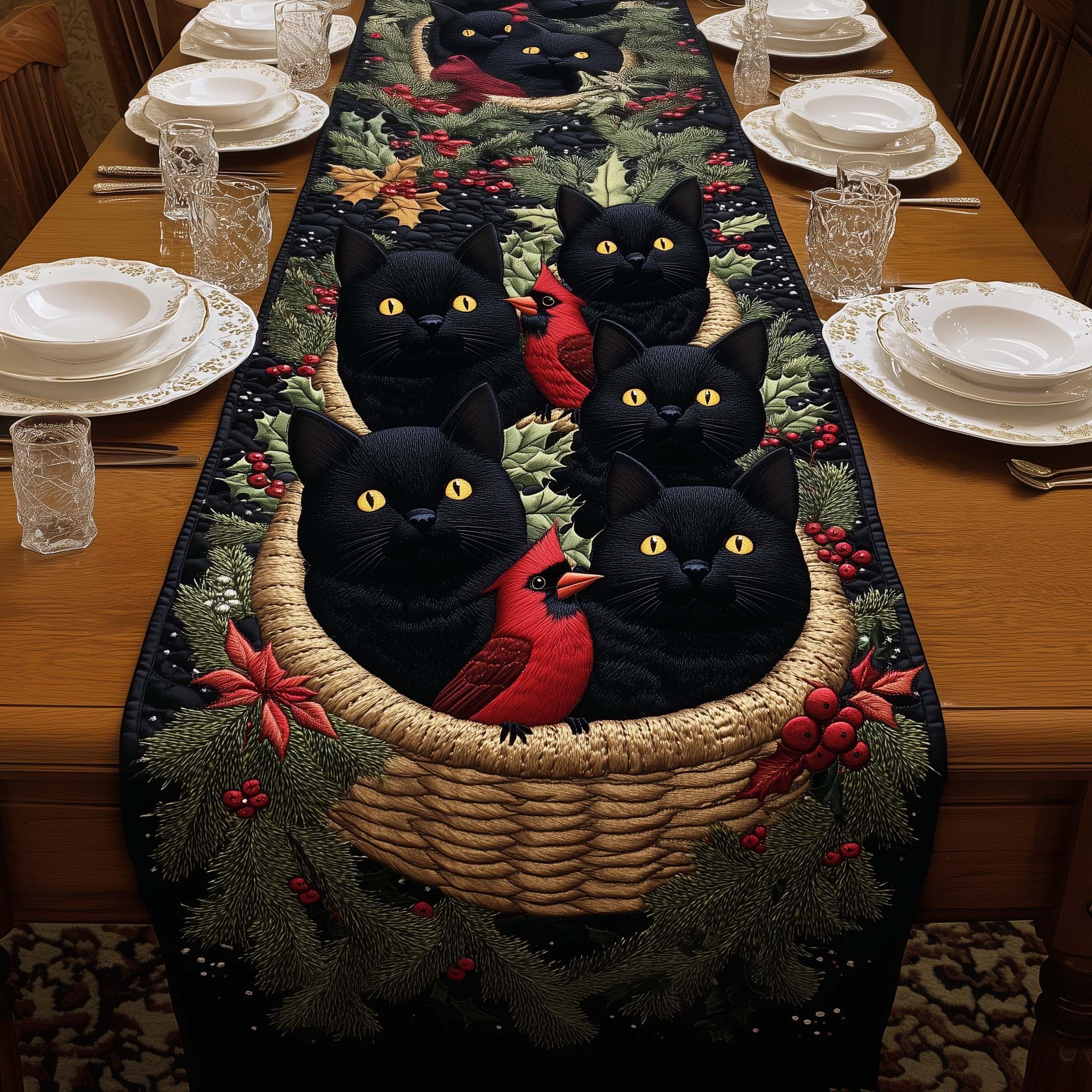 Cats Cardinal Quilted Table Runner, Easter Table Runner, Spring Table Runner, Mother's Day Gifts