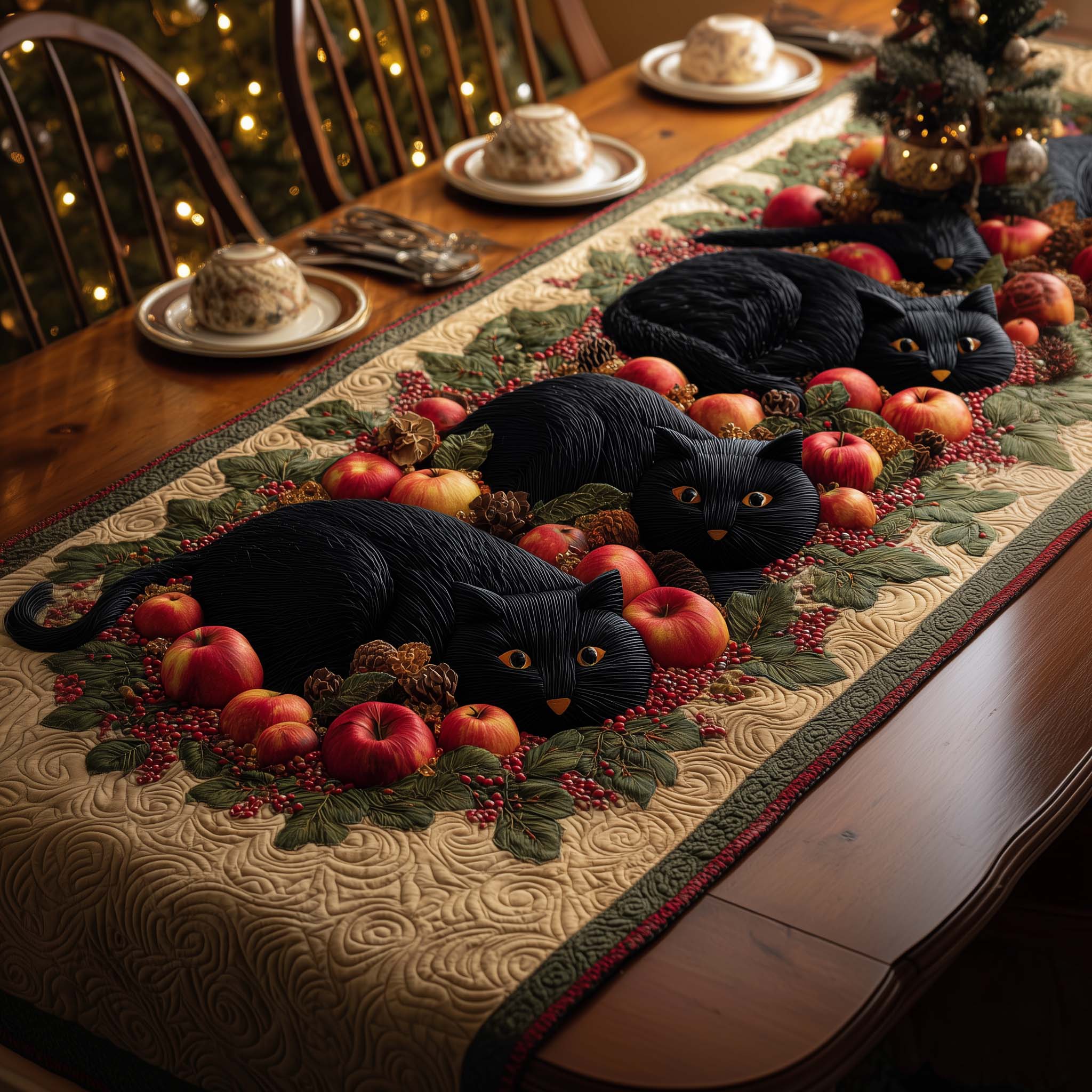 Apple Cats Quilted Table Runner, Easter Table Runner, Spring Table Runner, Mother's Day Gifts