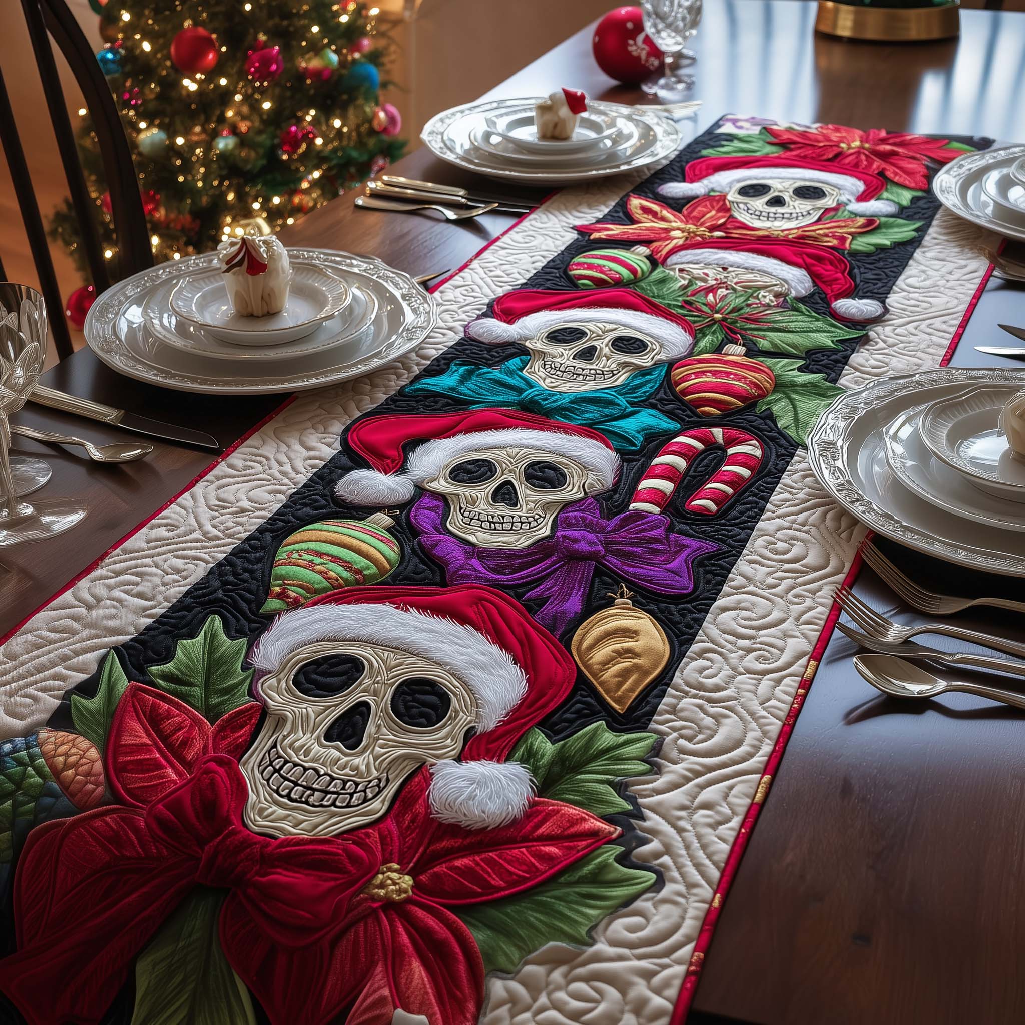 Santa Skulls Quilted Table Runner, Easter Table Runner, Spring Table Runner, Mother's Day Gifts