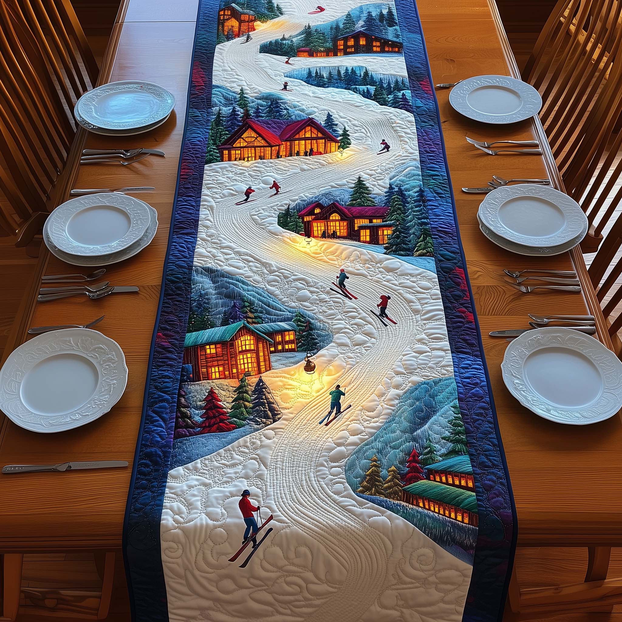 Ski Hill Quilted Table Runner, Easter Table Runner, Spring Table Runner, Mother's Day Gifts