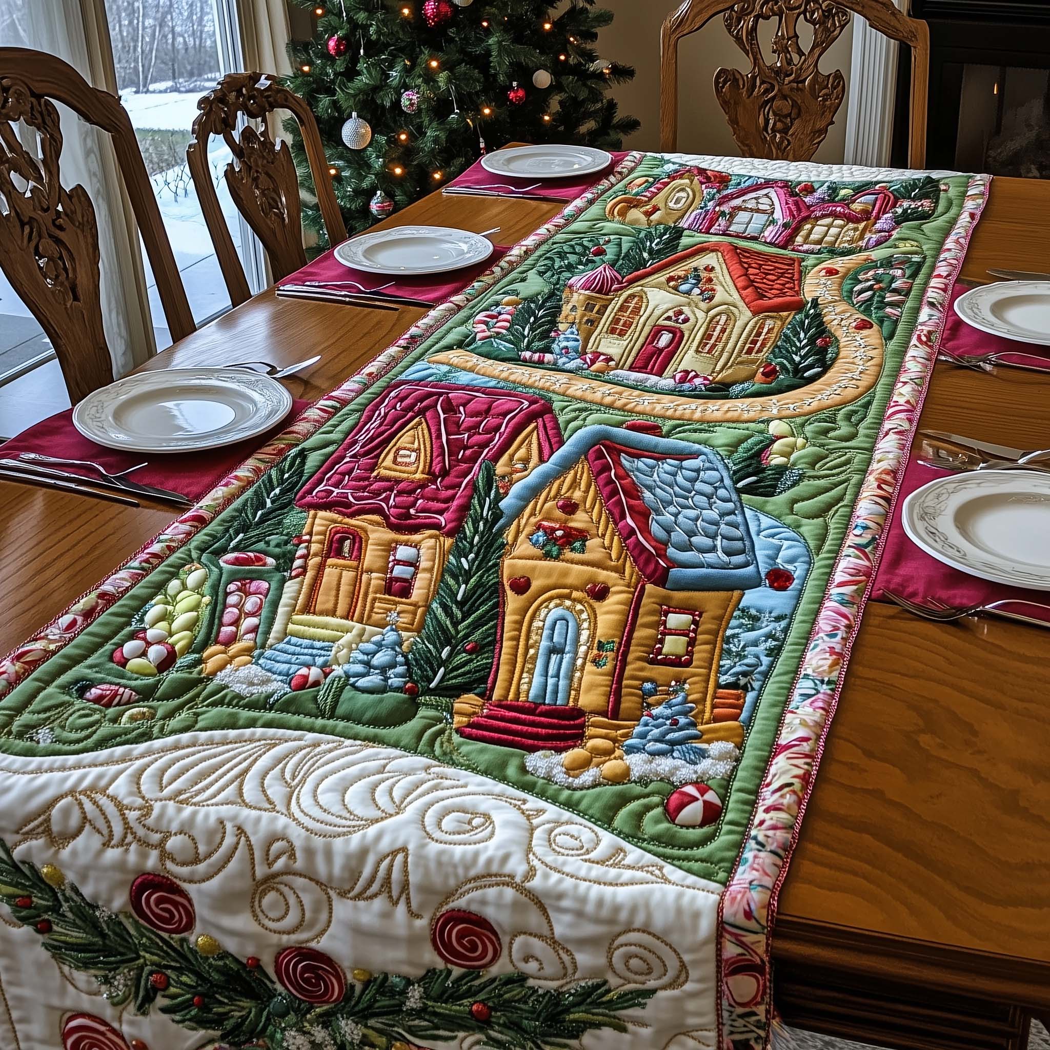 Candy Village Quilted Table Runner, Easter Table Runner, Spring Table Runner, Mother's Day Gifts