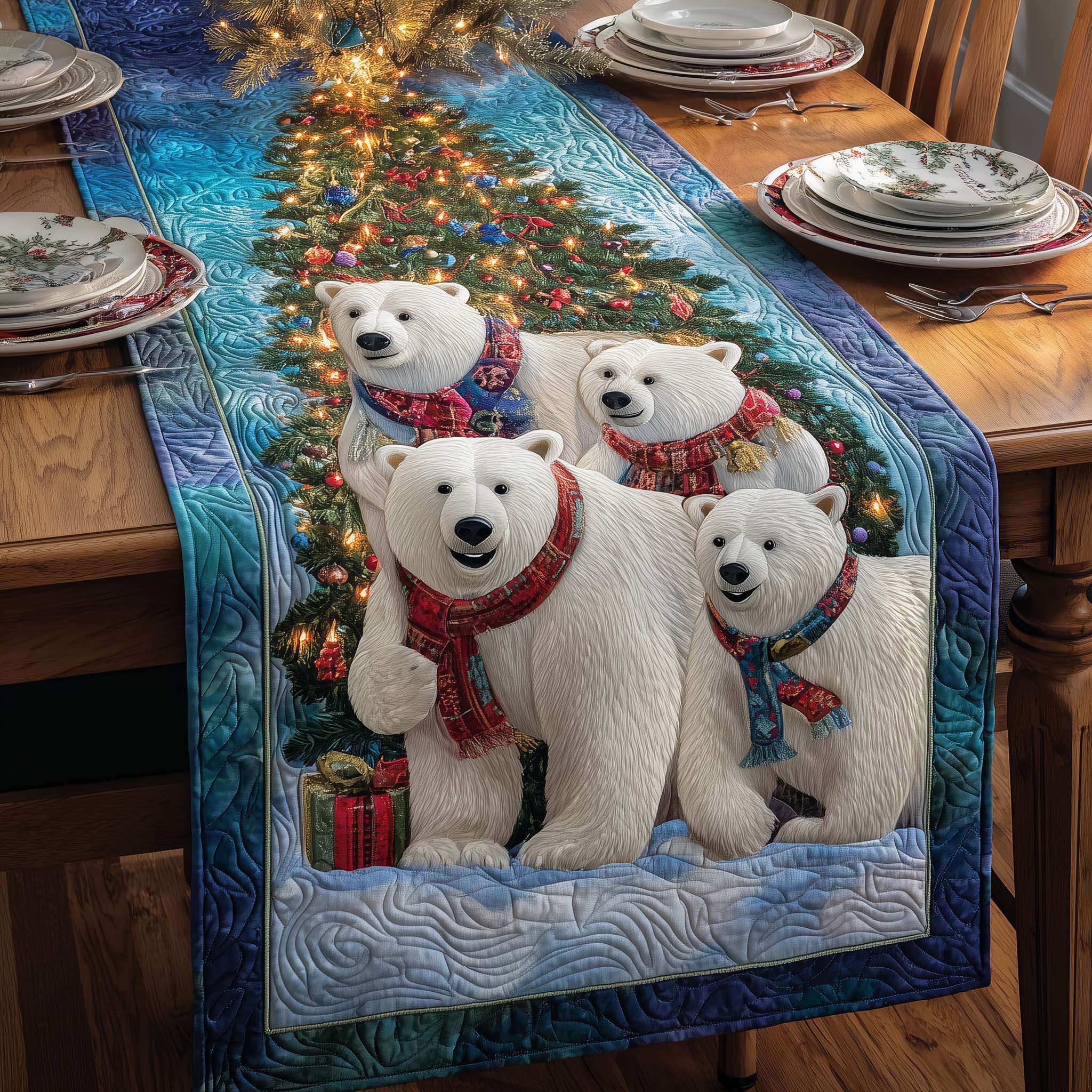 Tree Bears Quilted Table Runner, Easter Table Runner, Spring Table Runner, Mother's Day Gifts