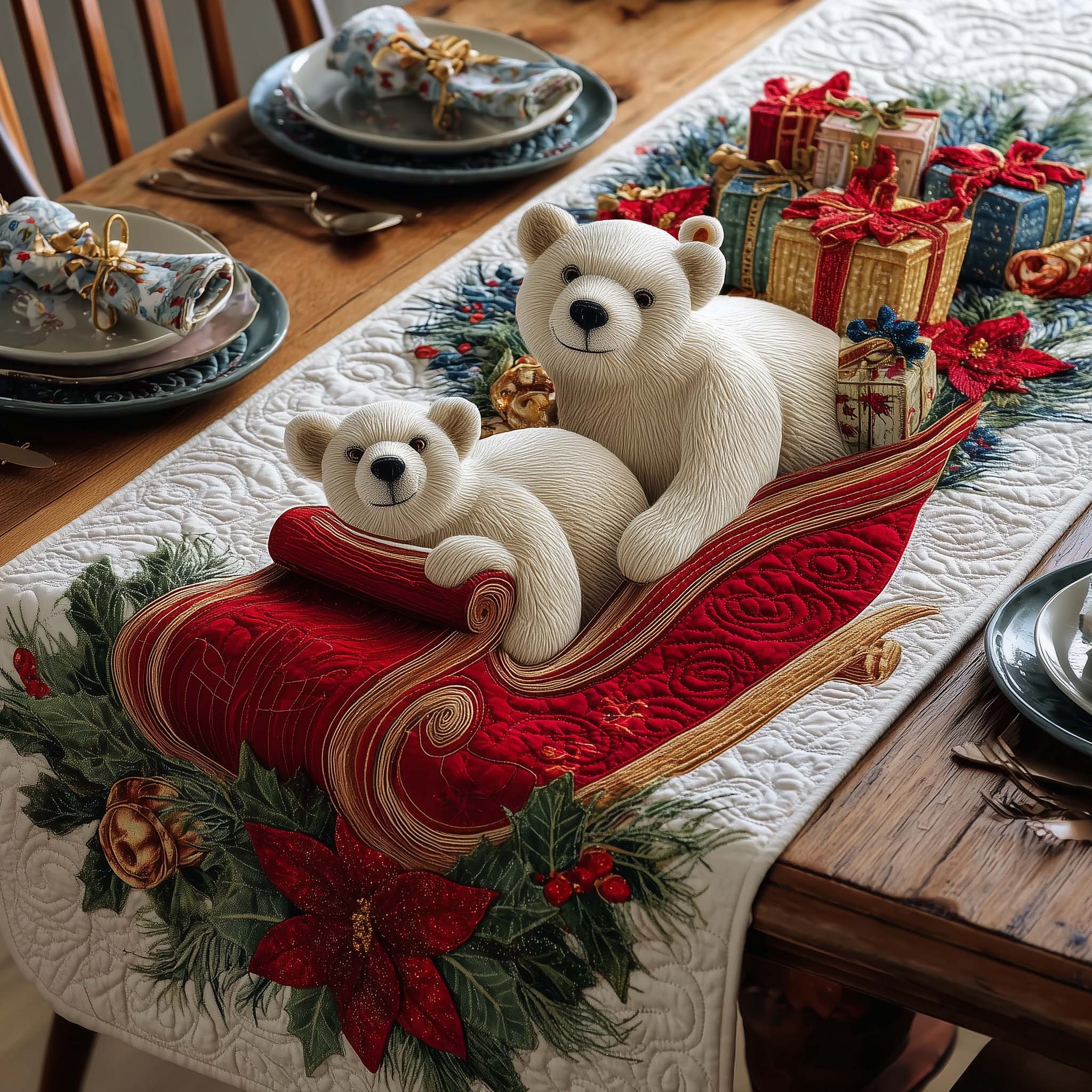 Sleigh Bears Quilted Table Runner, Easter Table Runner, Spring Table Runner, Mother's Day Gifts