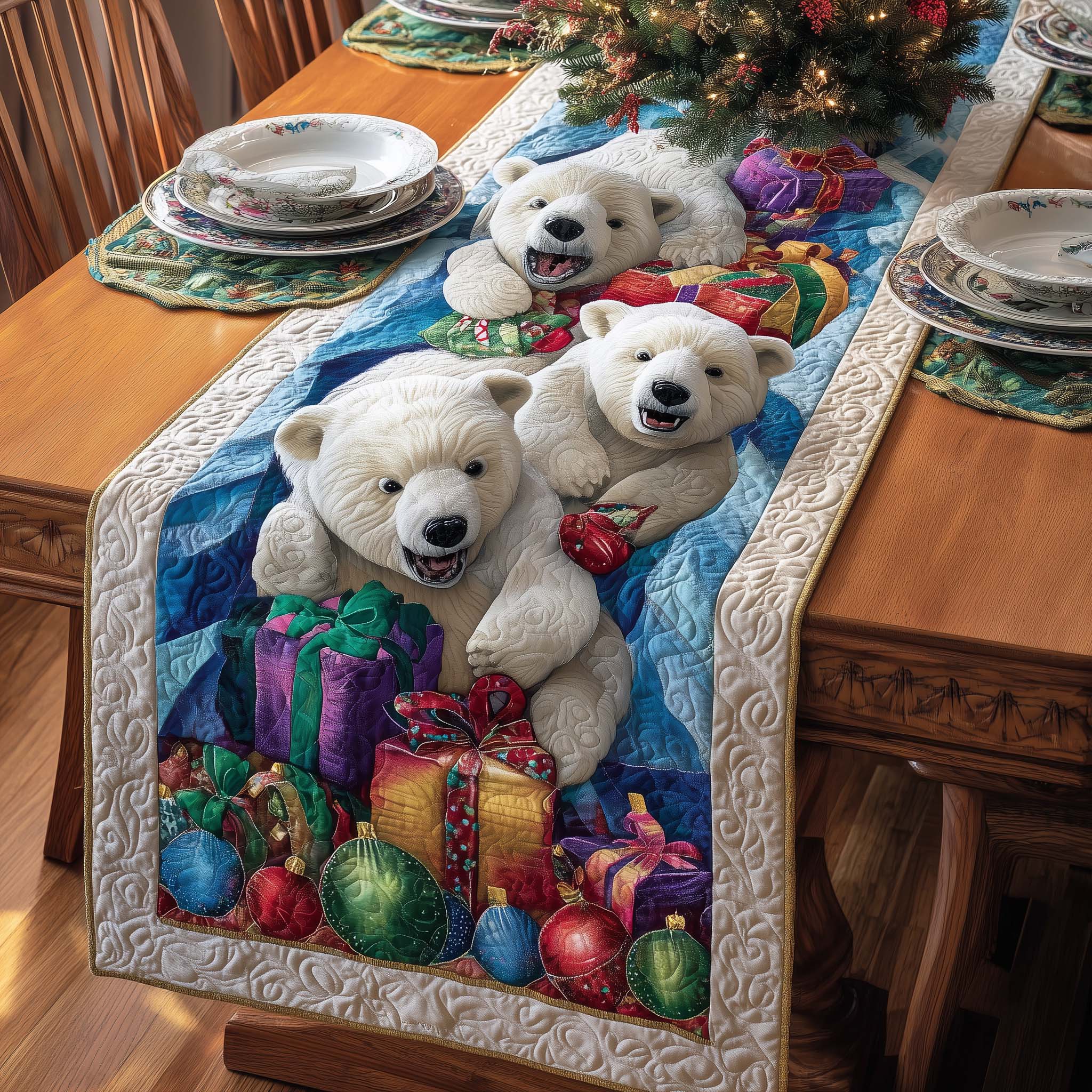 Gift Bears Quilted Table Runner, Easter Table Runner, Spring Table Runner, Mother's Day Gifts