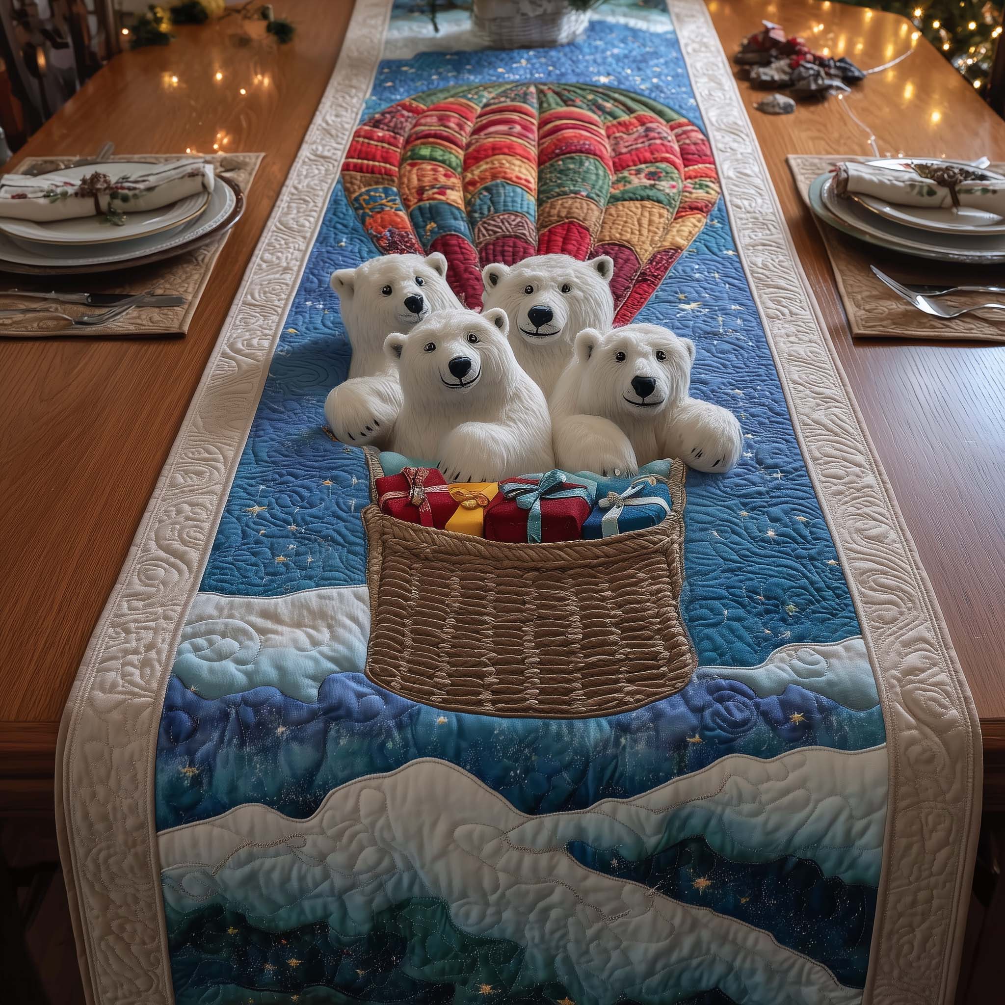Balloon Bears Quilted Table Runner, Easter Table Runner, Spring Table Runner, Mother's Day Gifts