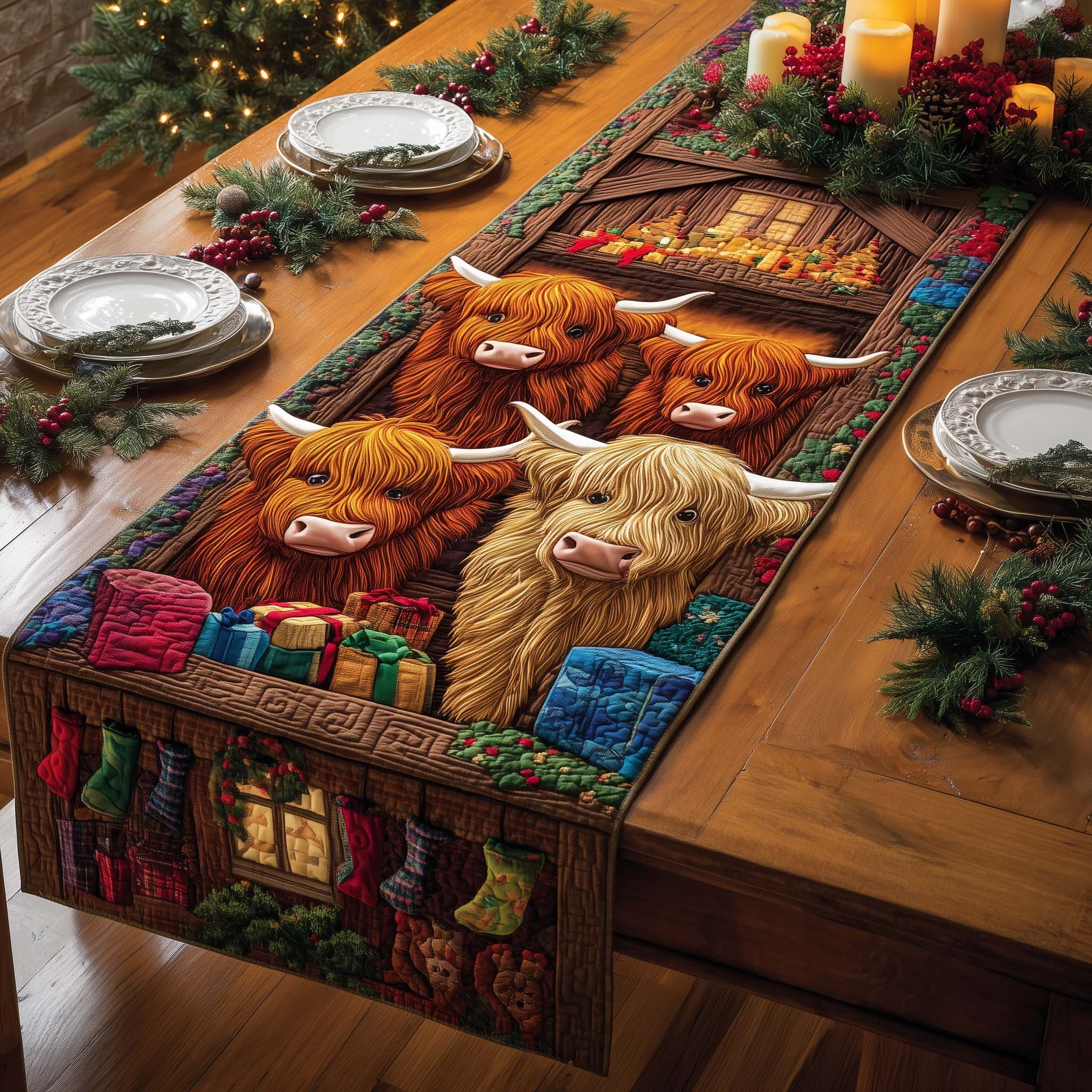 Barn Cows Quilted Table Runner, Easter Table Runner, Spring Table Runner, Mother's Day Gifts