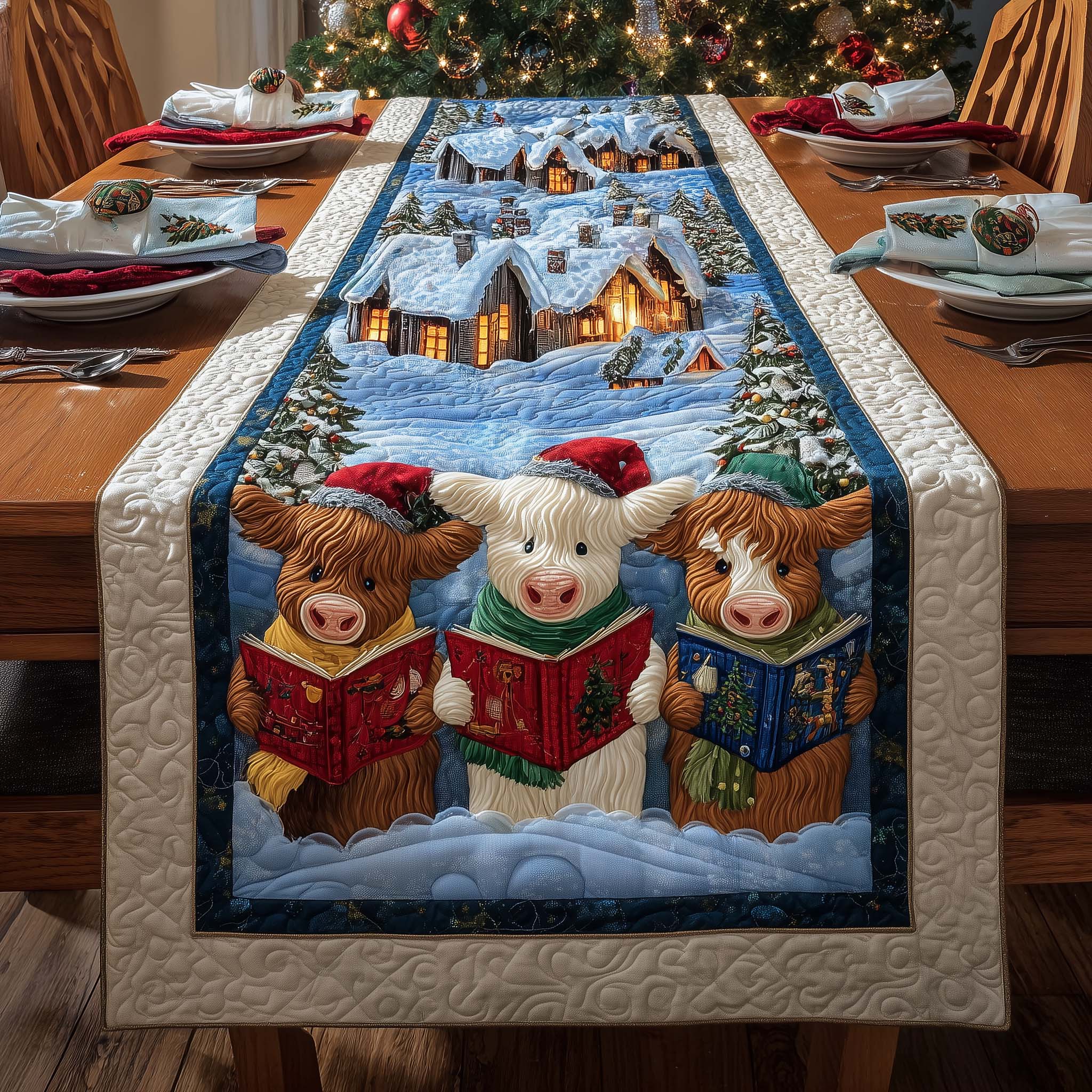 Caroling Cows Quilted Table Runner, Easter Table Runner, Spring Table Runner, Mother's Day Gifts