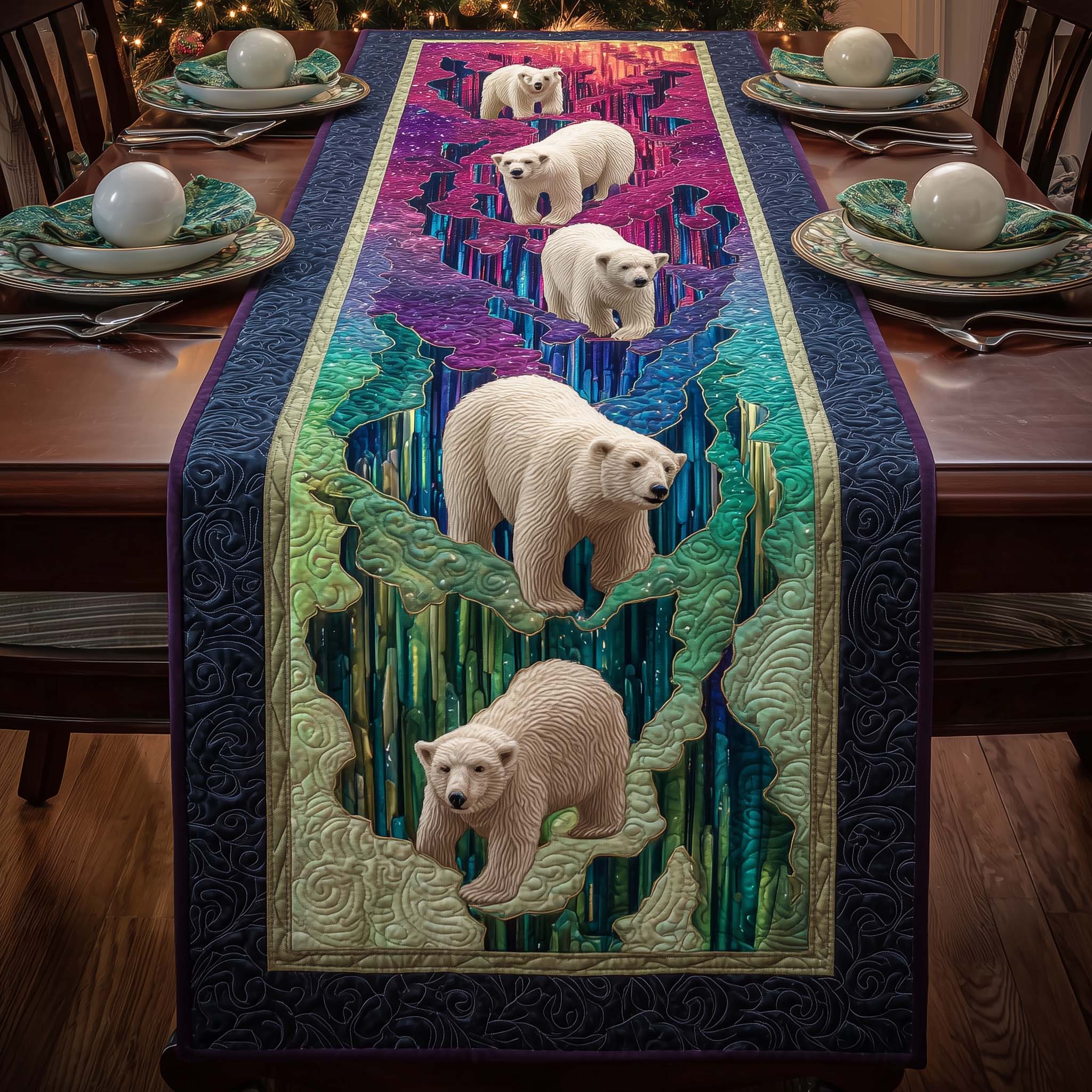 Cave Bears Quilted Table Runner, Easter Table Runner, Spring Table Runner, Mother's Day Gifts