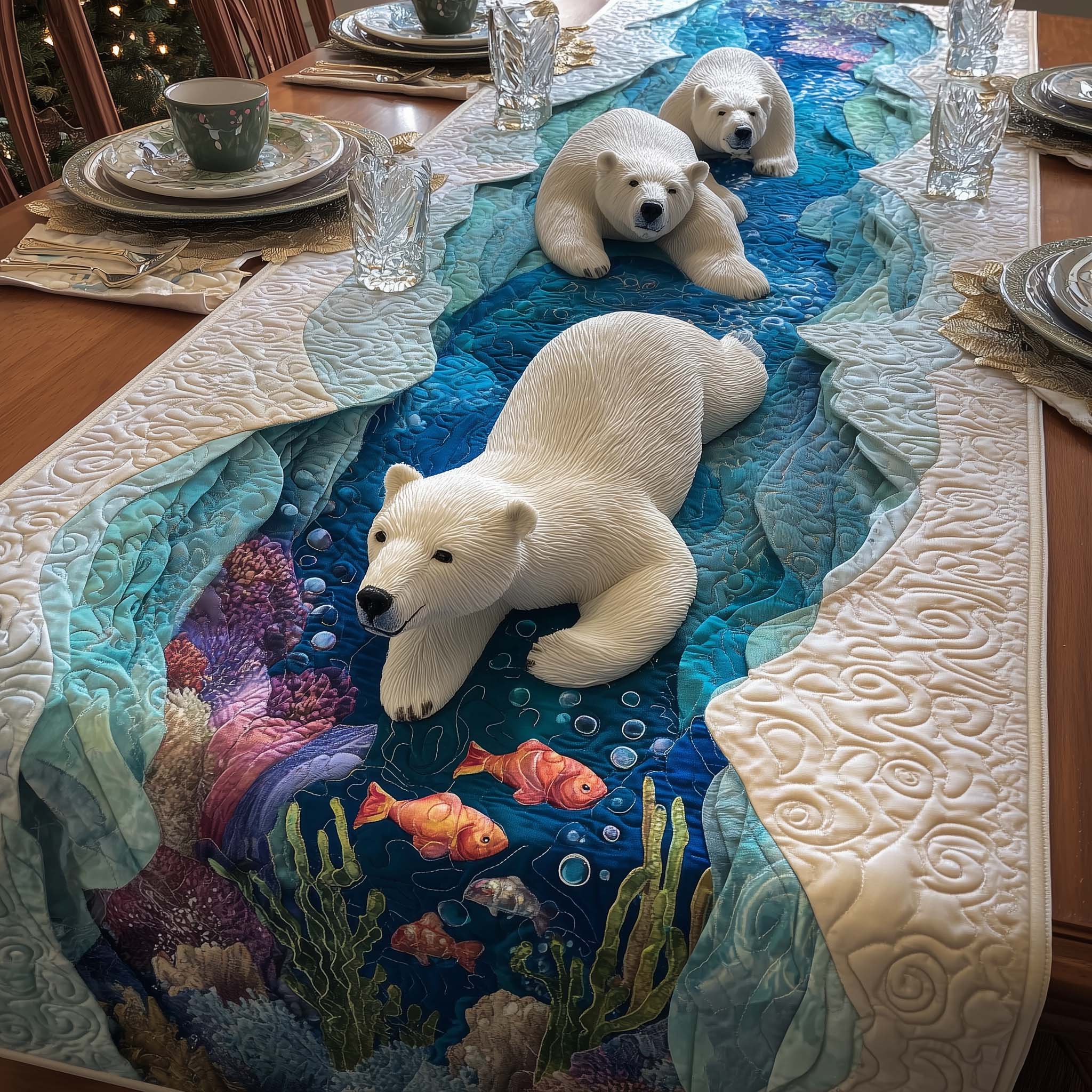 Ocean Bears Quilted Table Runner, Easter Table Runner, Spring Table Runner, Mother's Day Gifts
