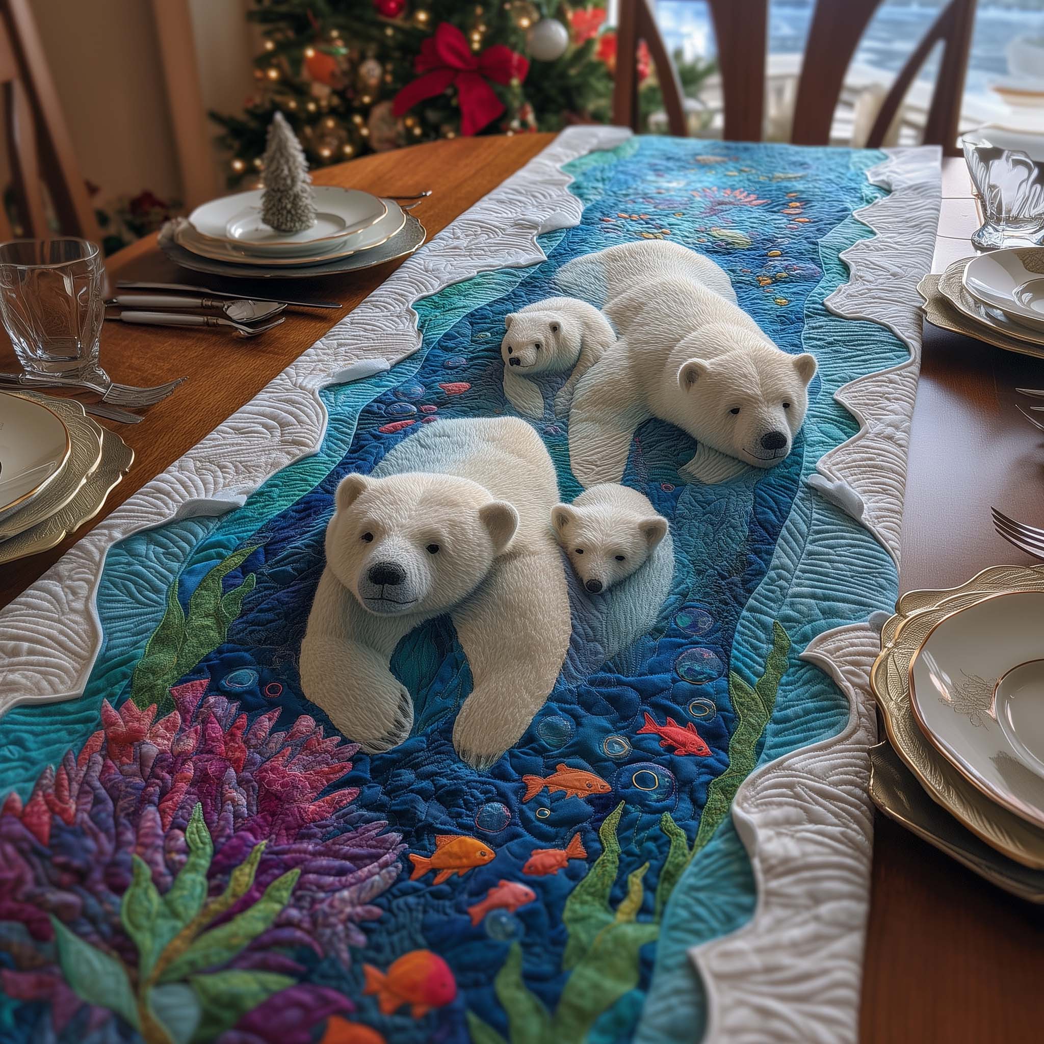 Relaxing Bears Quilted Table Runner, Easter Table Runner, Spring Table Runner, Mother's Day Gifts
