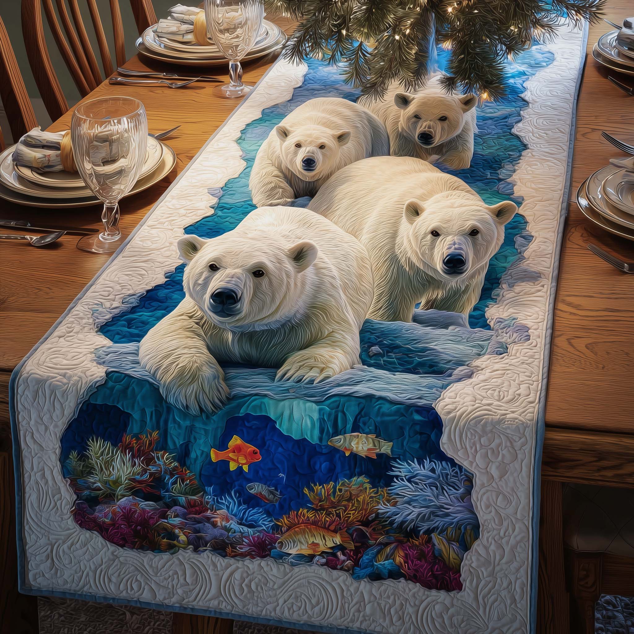 Swimming Bears Quilted Table Runner, Easter Table Runner, Spring Table Runner, Mother's Day Gifts