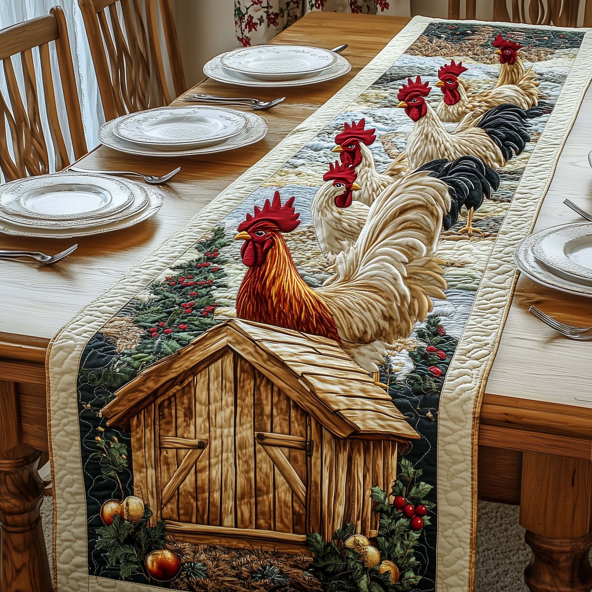 Barn Rooster Quilted Table Runner, Easter Table Runner, Spring Table Runner, Mother's Day Gifts