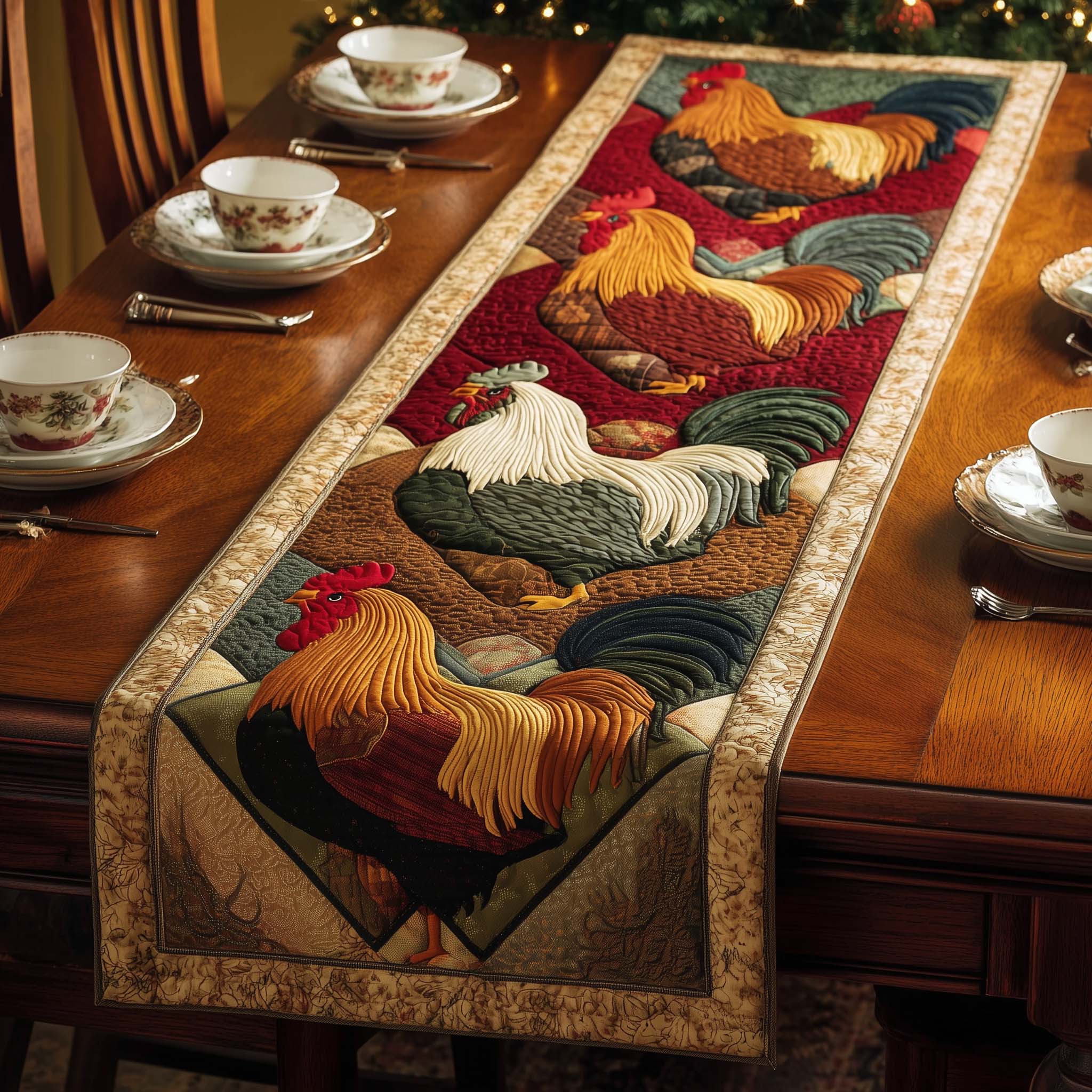 Layered Rooster Quilted Table Runner, Easter Table Runner, Spring Table Runner, Mother's Day Gifts