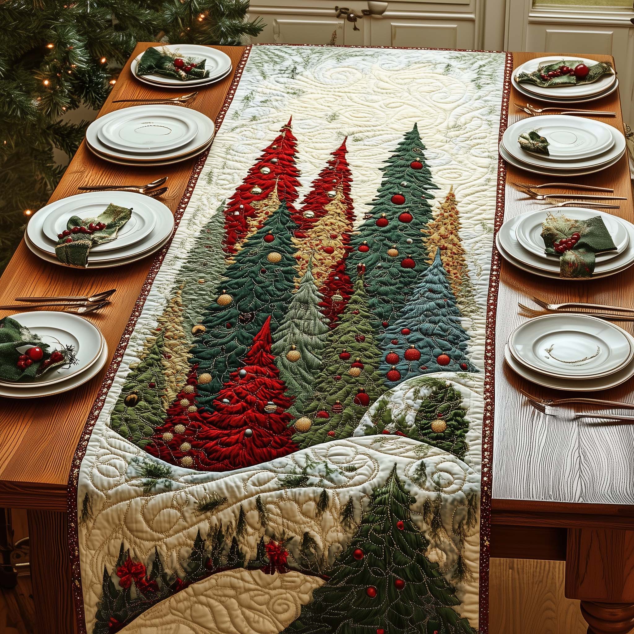 Layered Forest Quilted Table Runner, Easter Table Runner, Spring Table Runner, Mother's Day Gifts