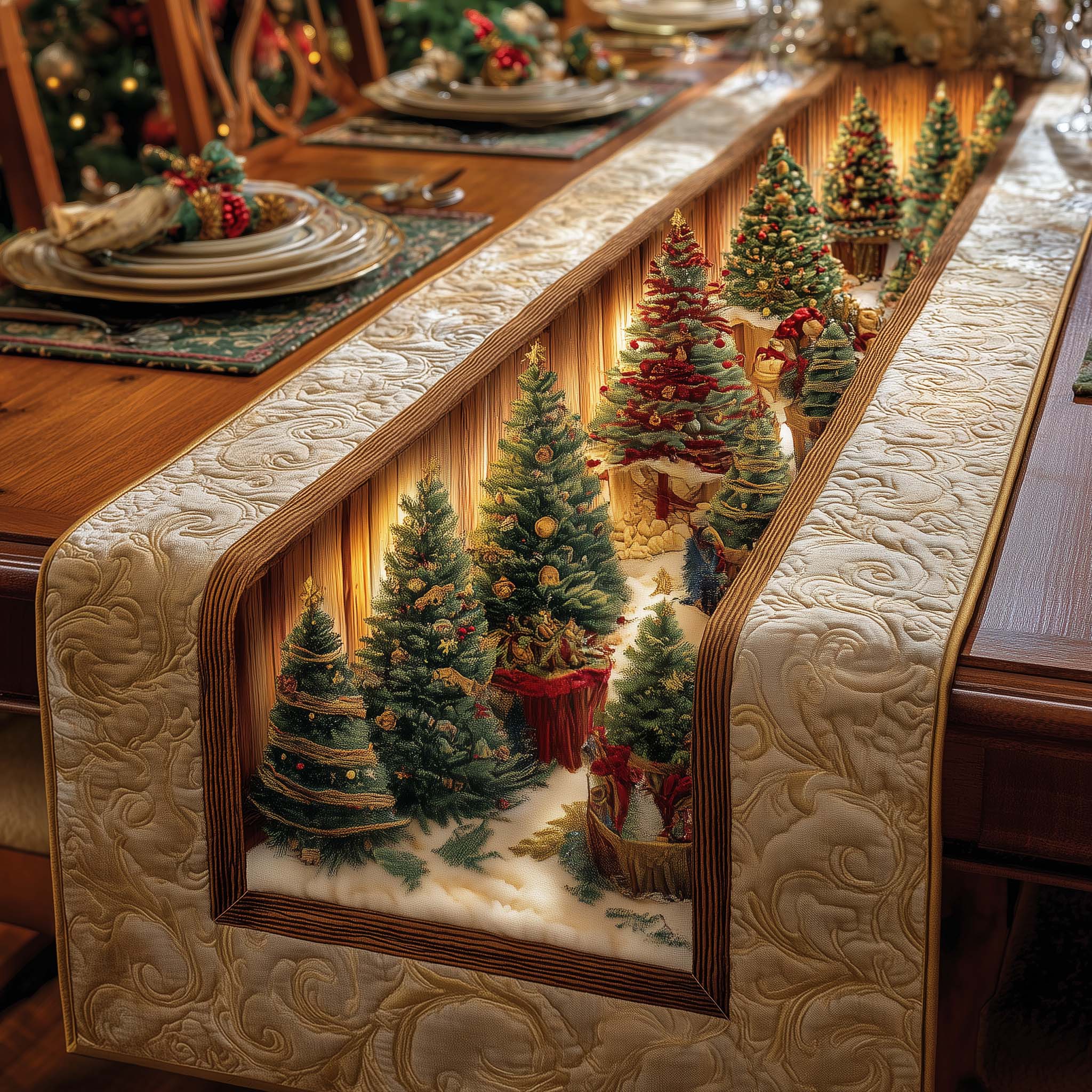 Golden Forest Quilted Table Runner, Easter Table Runner, Spring Table Runner, Mother's Day Gifts