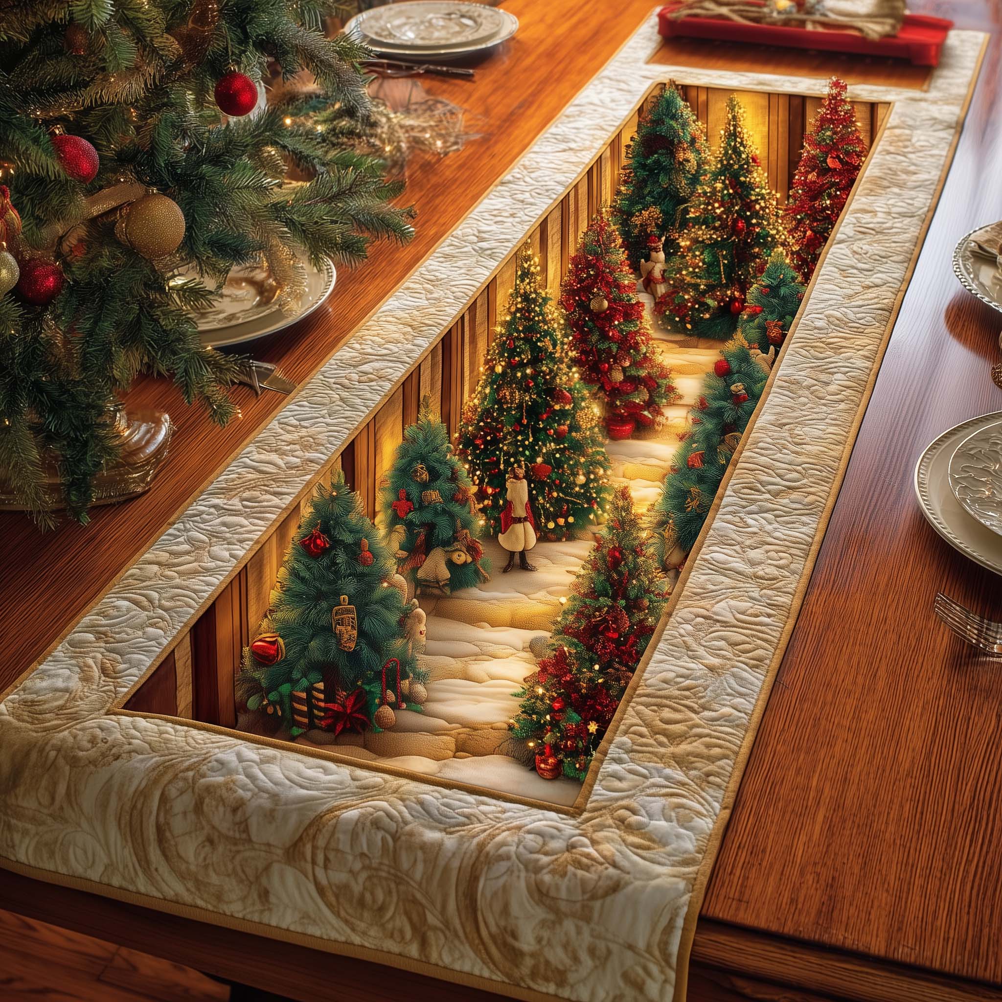 Warm Pines Quilted Table Runner, Easter Table Runner, Spring Table Runner, Mother's Day Gifts