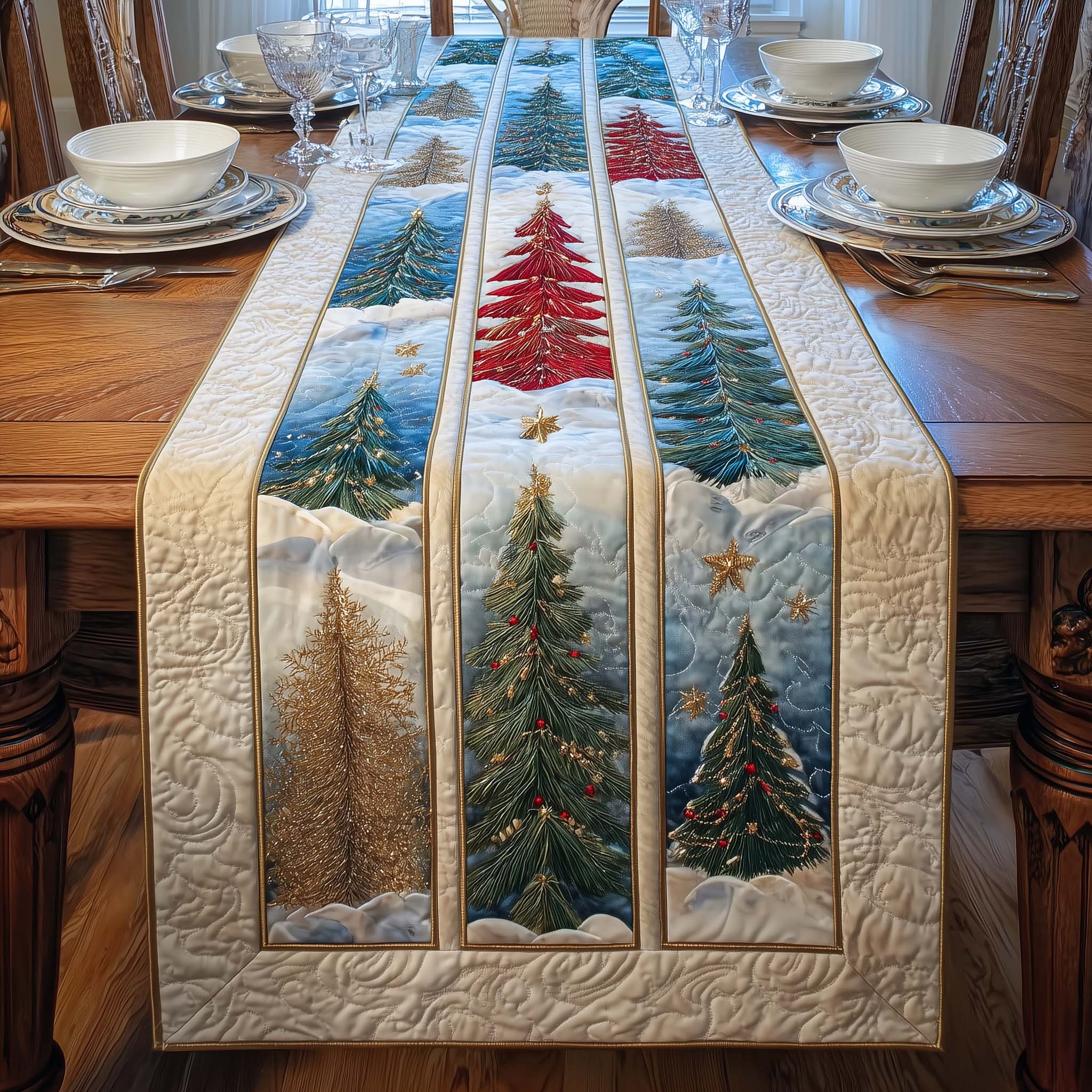 Triple Pines Quilted Table Runner, Easter Table Runner, Spring Table Runner, Mother's Day Gifts