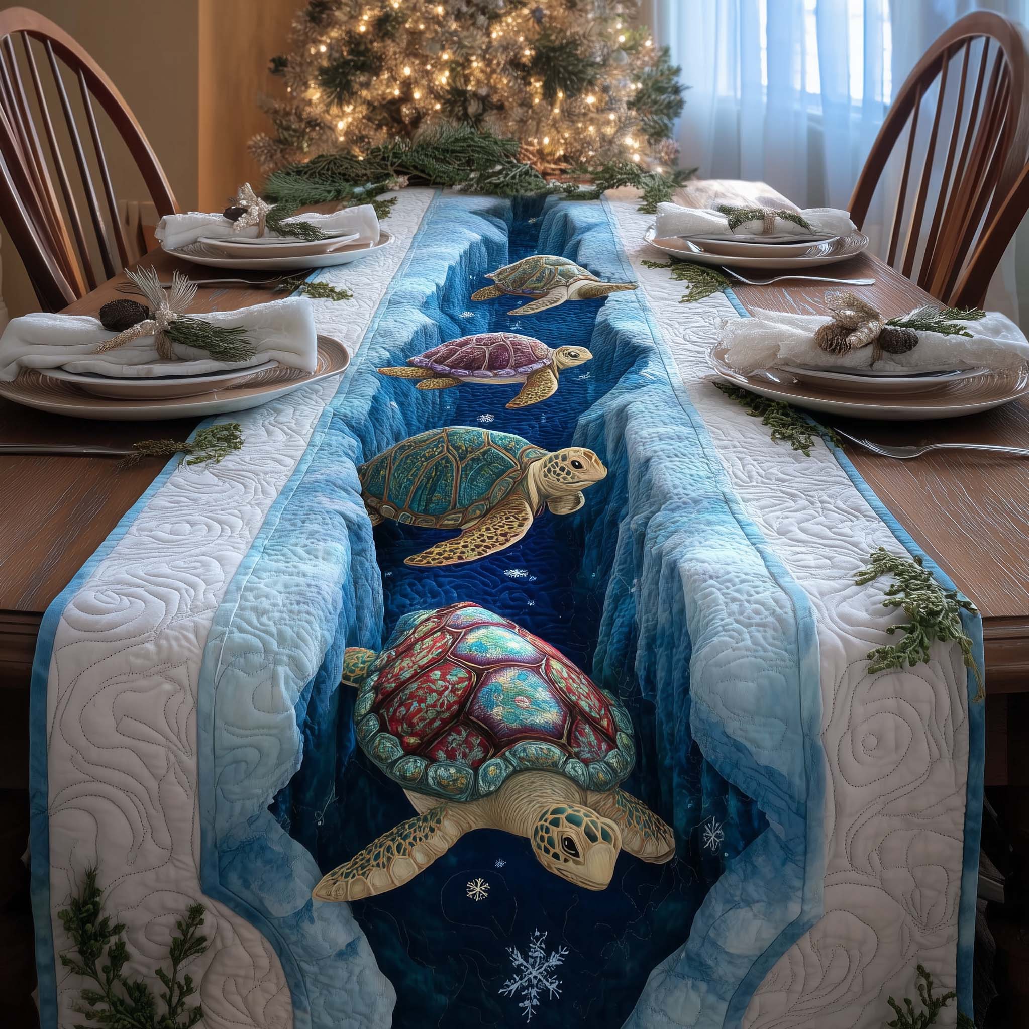Ocean Parade Quilted Table Runner, Easter Table Runner, Spring Table Runner, Mother's Day Gifts