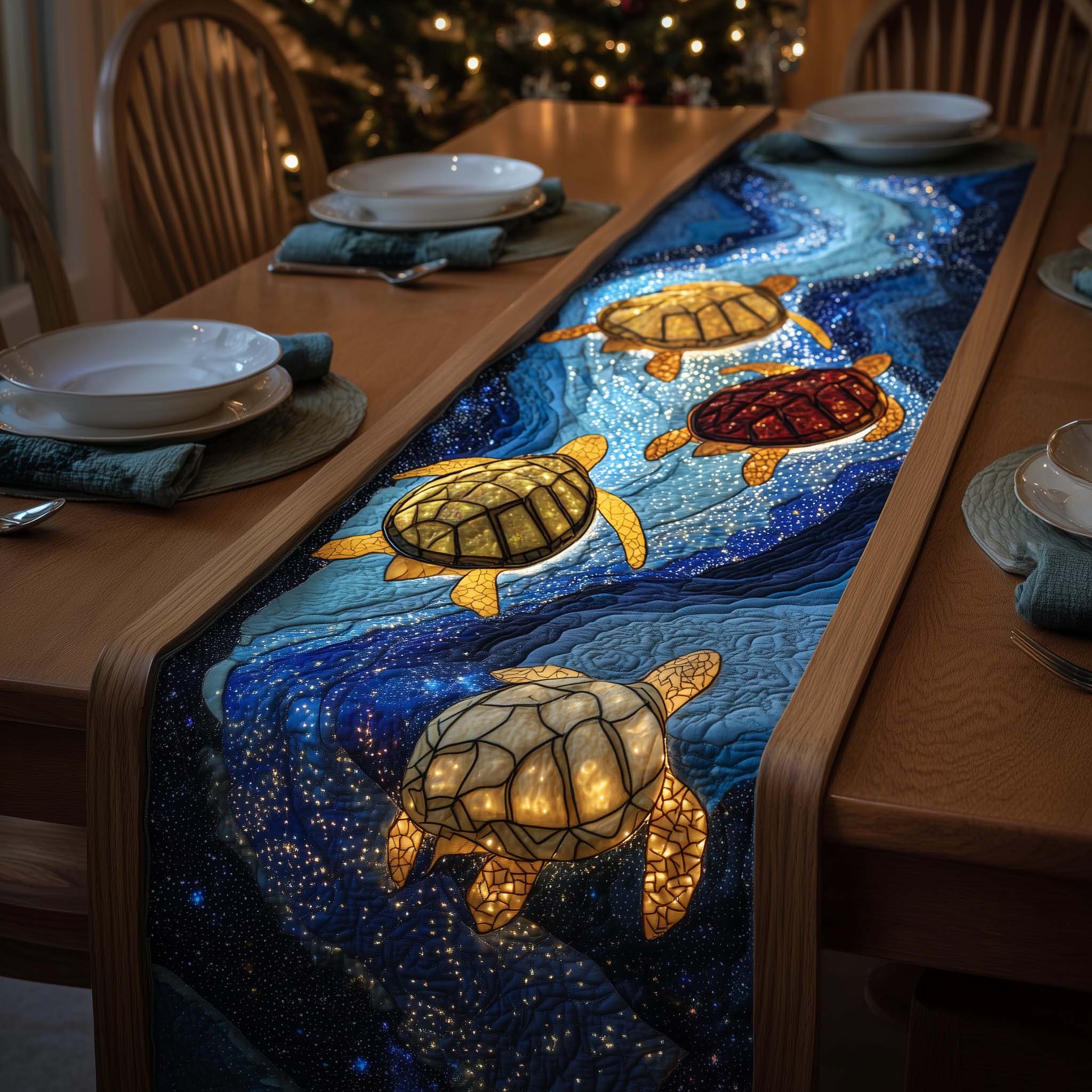 Cosmic Swim Quilted Table Runner, Easter Table Runner, Spring Table Runner, Mother's Day Gifts
