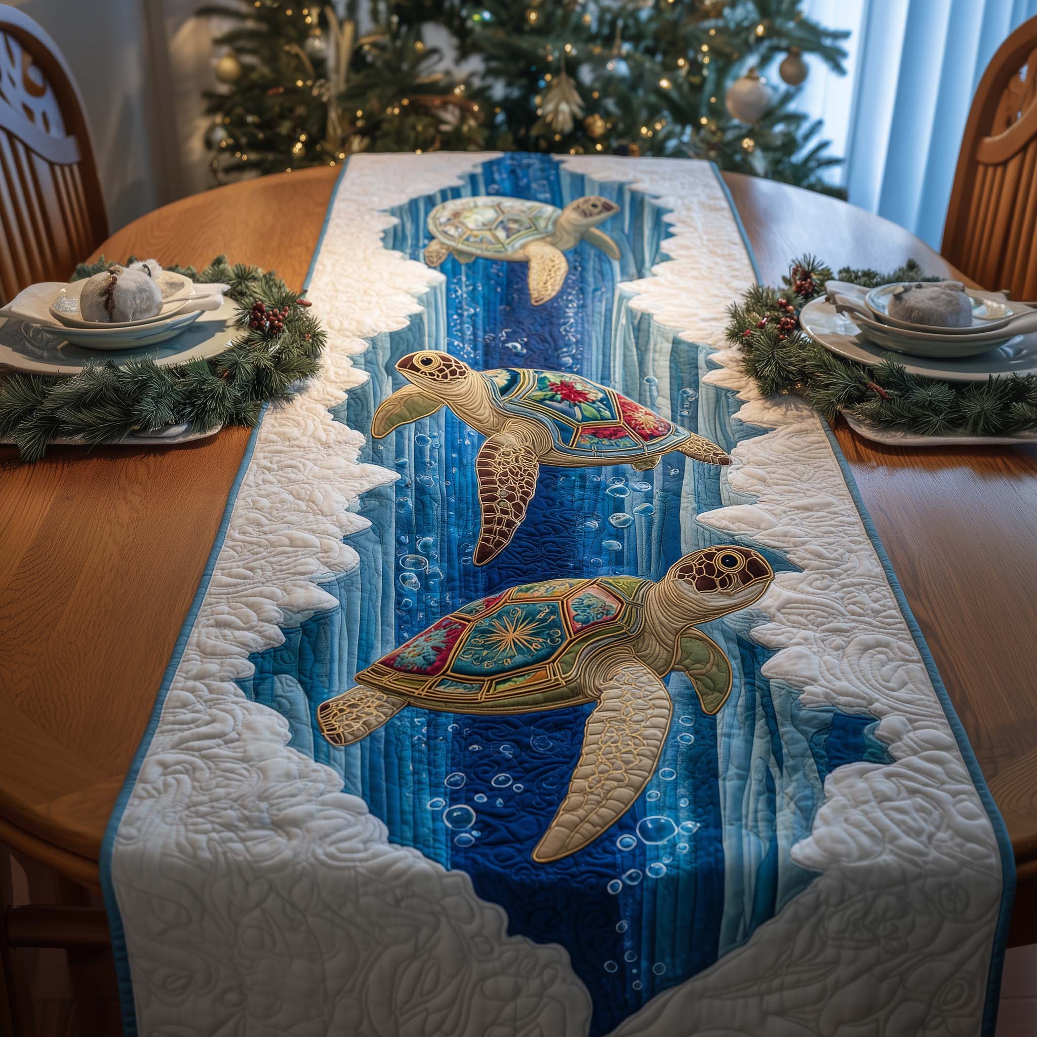 Frozen Drift Quilted Table Runner, Easter Table Runner, Spring Table Runner, Mother's Day Gifts