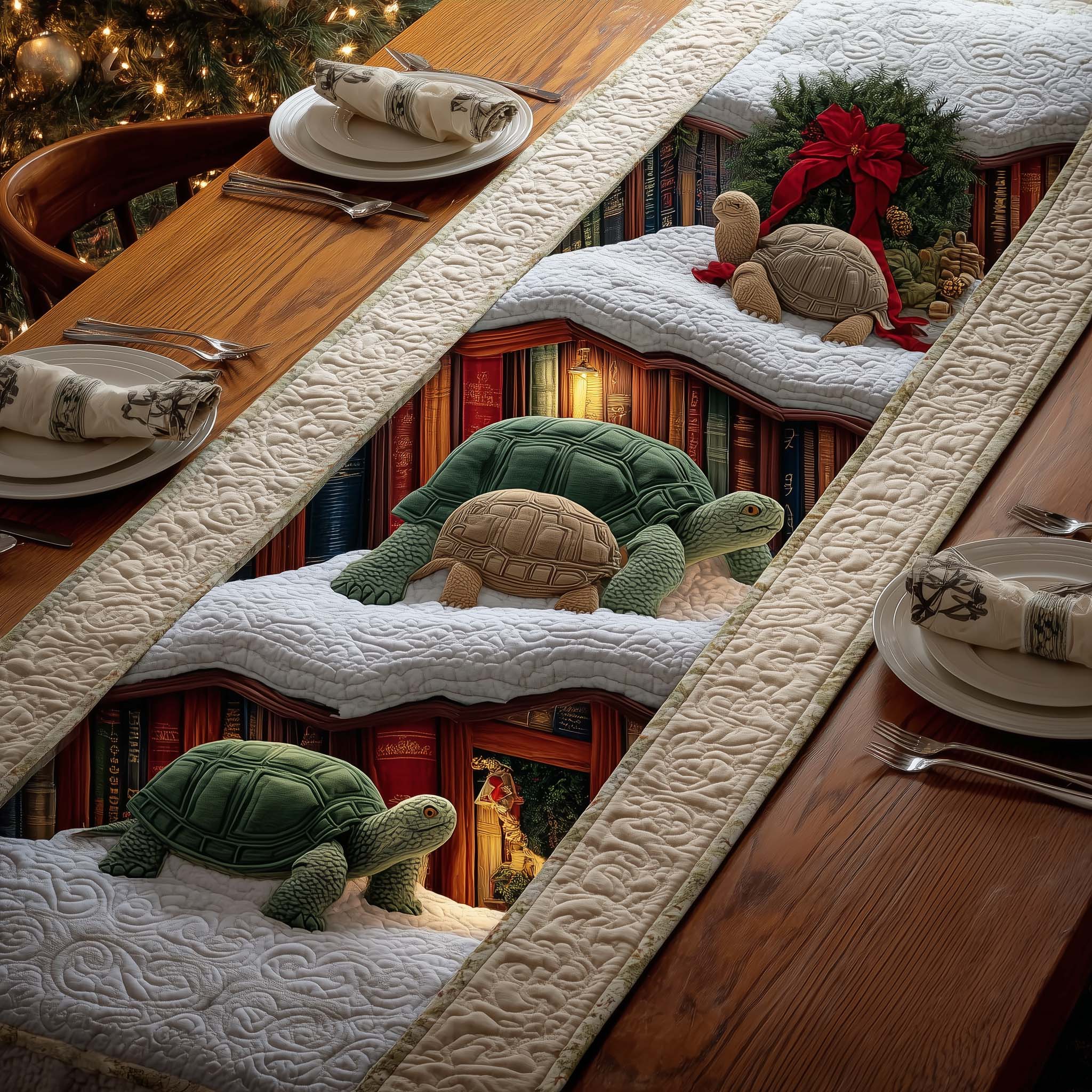 Library Turtles Quilted Table Runner, Easter Table Runner, Spring Table Runner, Mother's Day Gifts